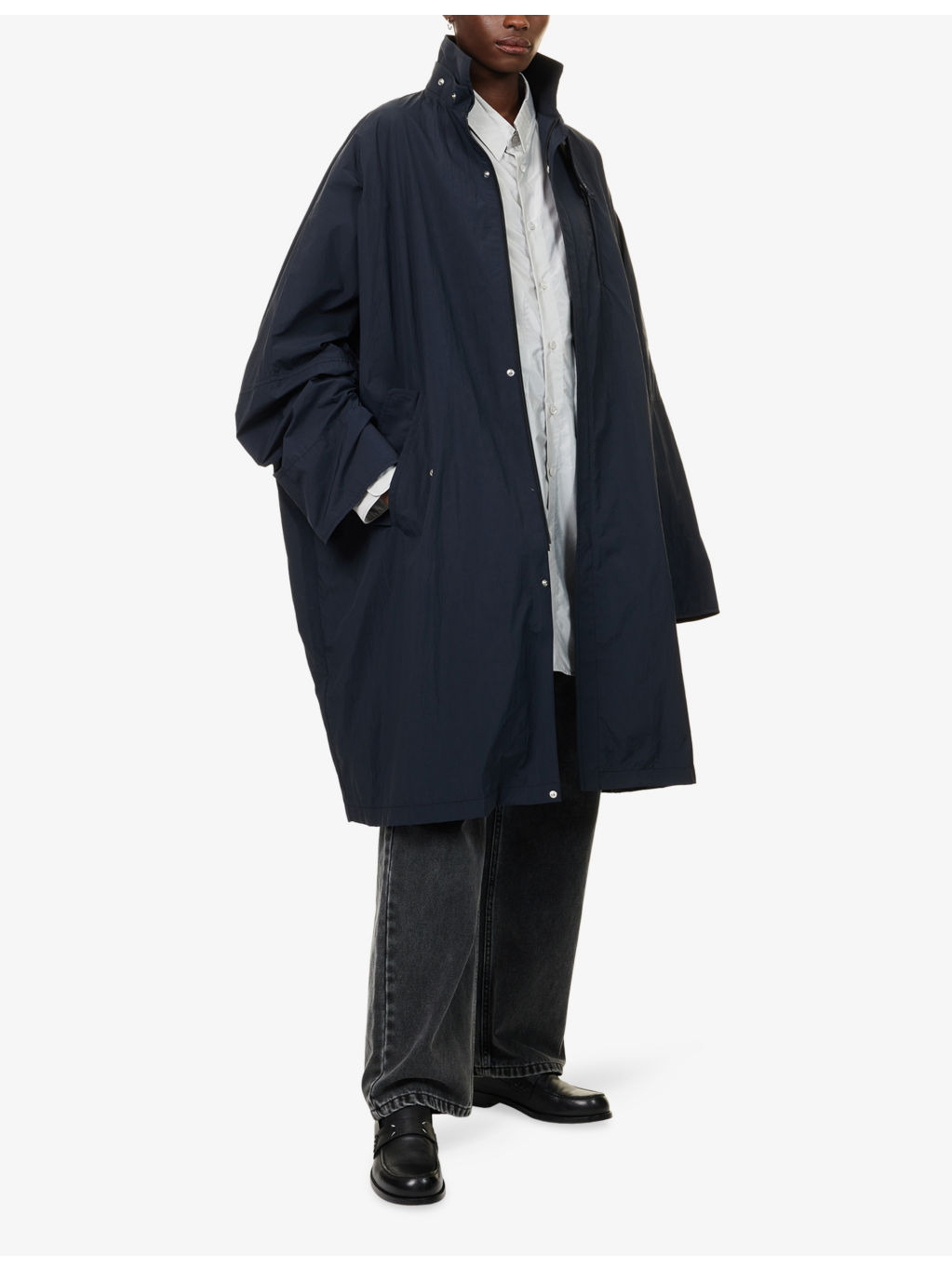 High-Neck Oversized Woven Trench Coat - 2