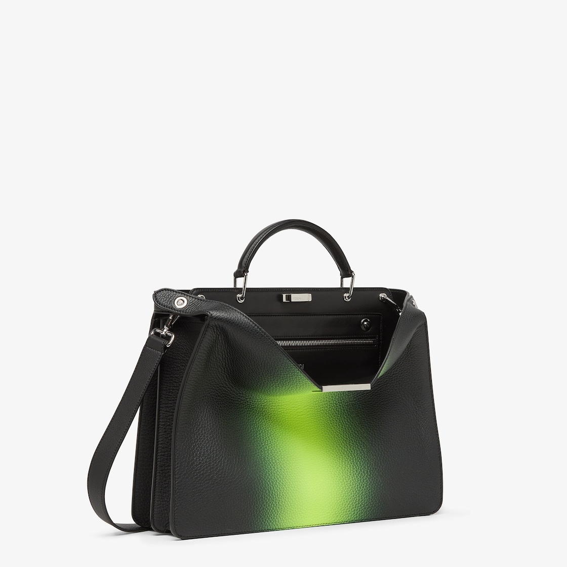 Medium Peekaboo ISeeU bag made of black Cuoio Romano leather with neon yellow gradient shading. The  - 4