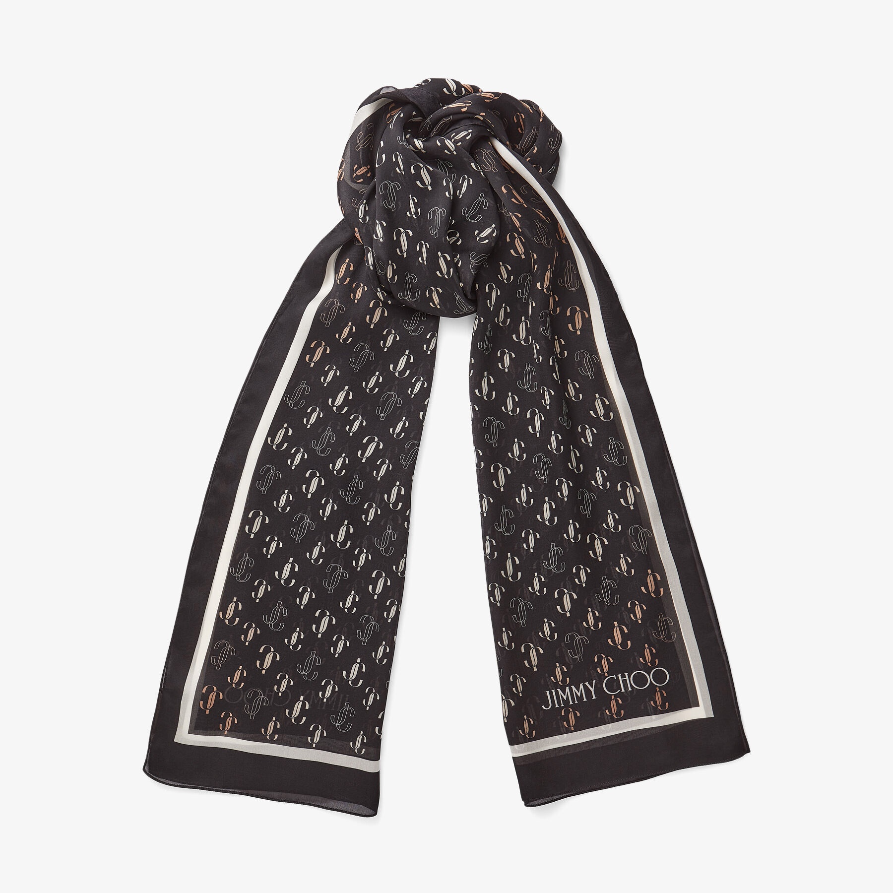Doris
Black Silk Stole with JC Monogram Repeat Print - 1