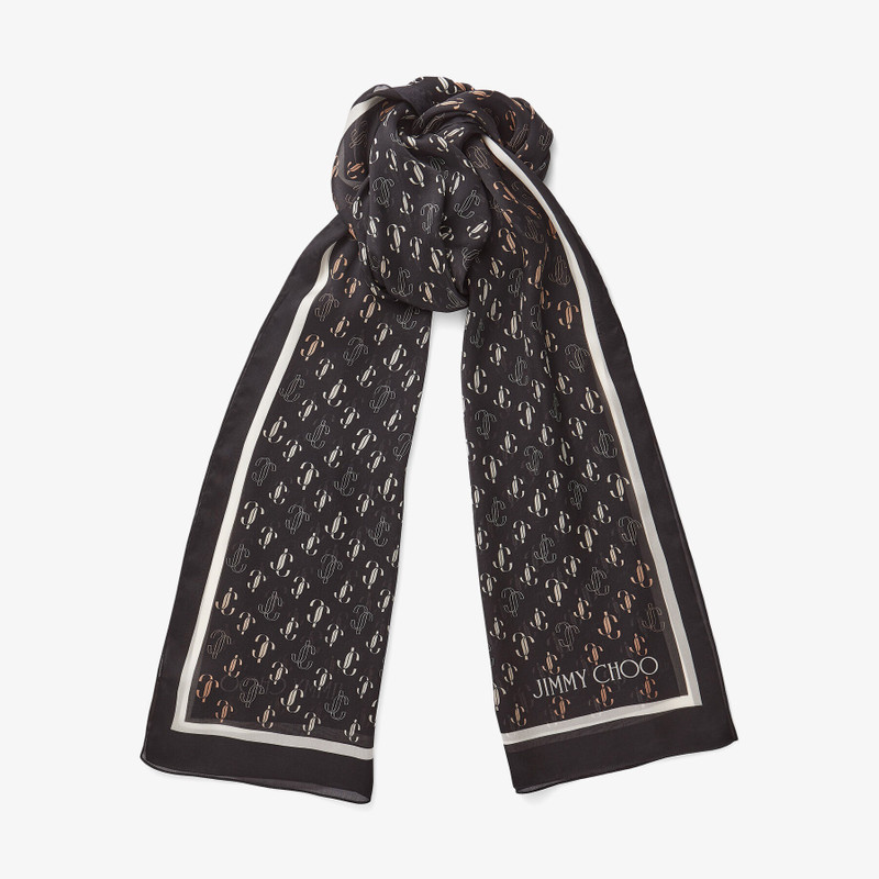 Doris
Black Silk Stole with JC Monogram Repeat Print 1