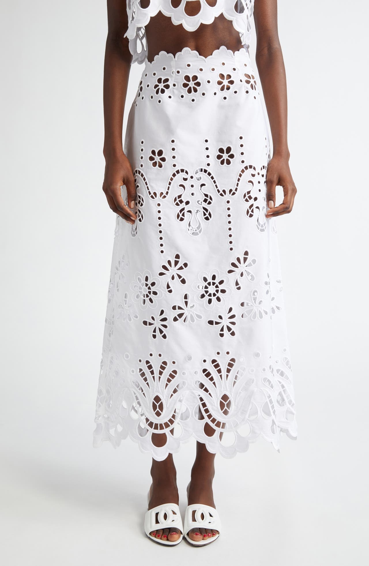 Dolce&Gabbana Cutwork Embroidery A-Line Skirt in Bianco Ottico at Nordstrom - 1