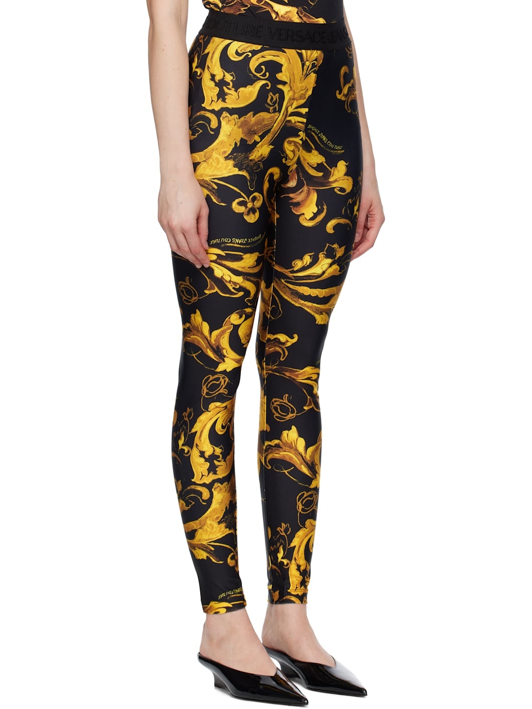 Black & Gold Lycra Barocco Leggings - 2
