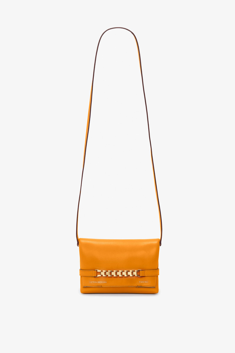 Mini Chain Pouch With Long Strap In Mandarin Leather 1