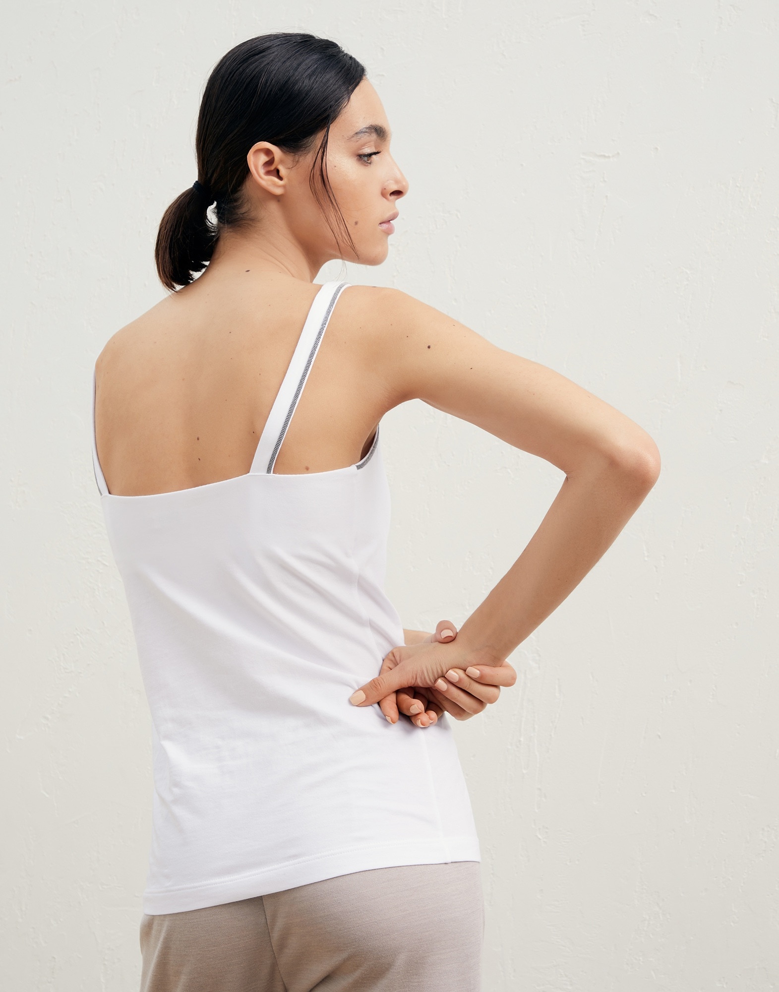 Stretch cotton jersey top with shiny strap - 2