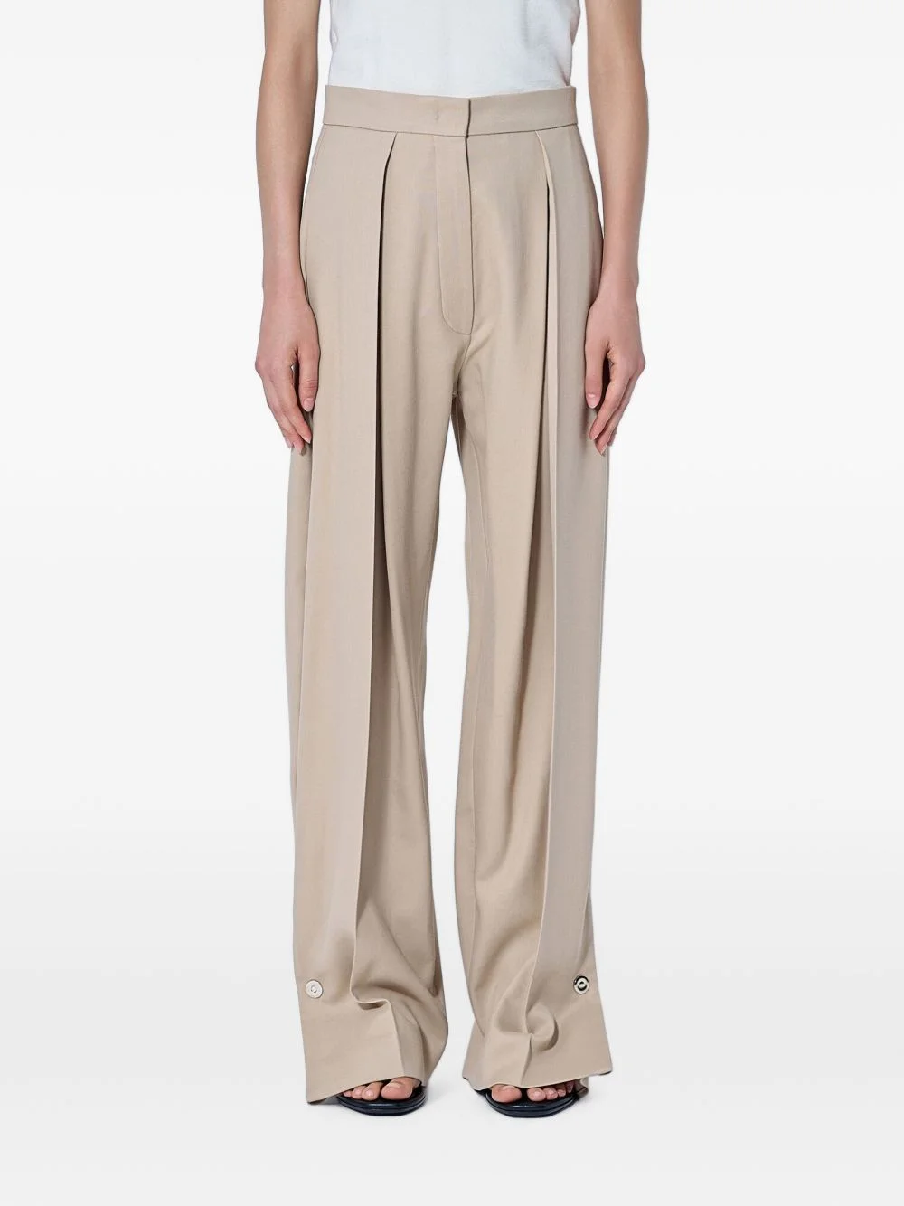 pleated button-detail trousers - 1