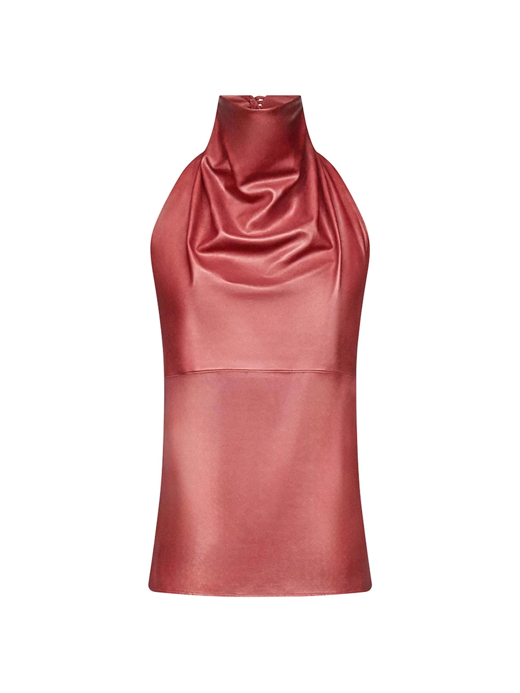 Women's Friday Night Leather Halterneck Top - Karanda Red - 1