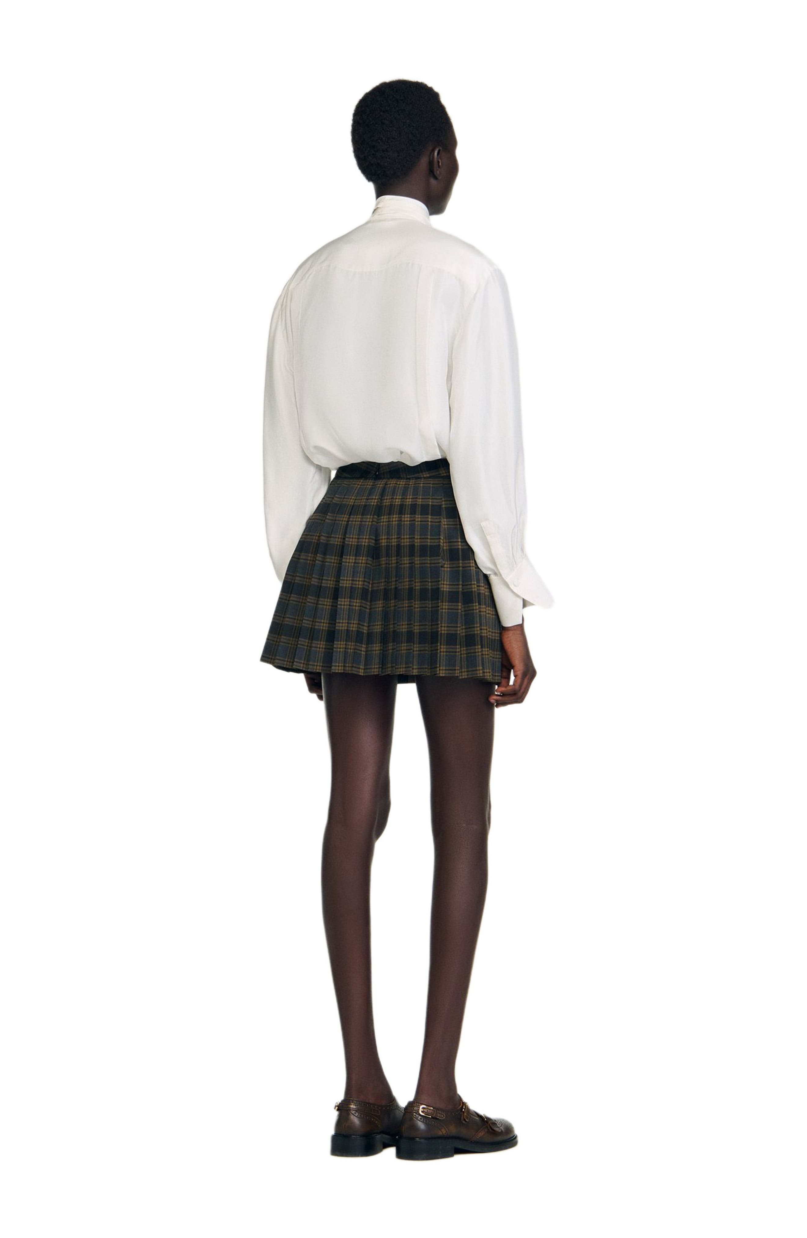 SANDRO Short checked pleated skirt in Ocher /Blue at Nordstrom - 3