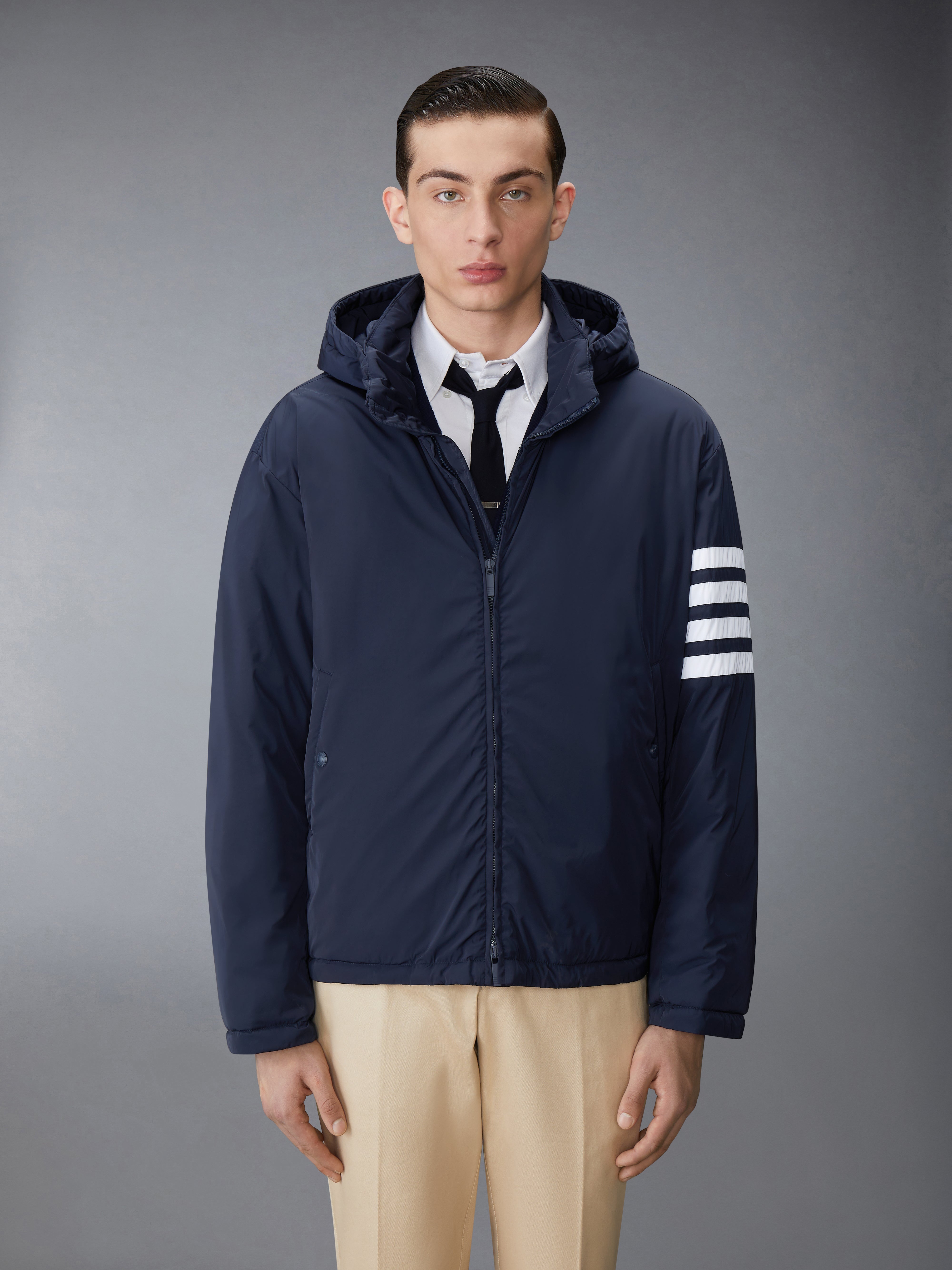POLY TWILL 4-BAR DOWN FILL ZIP UP HOODED JACKET - 2
