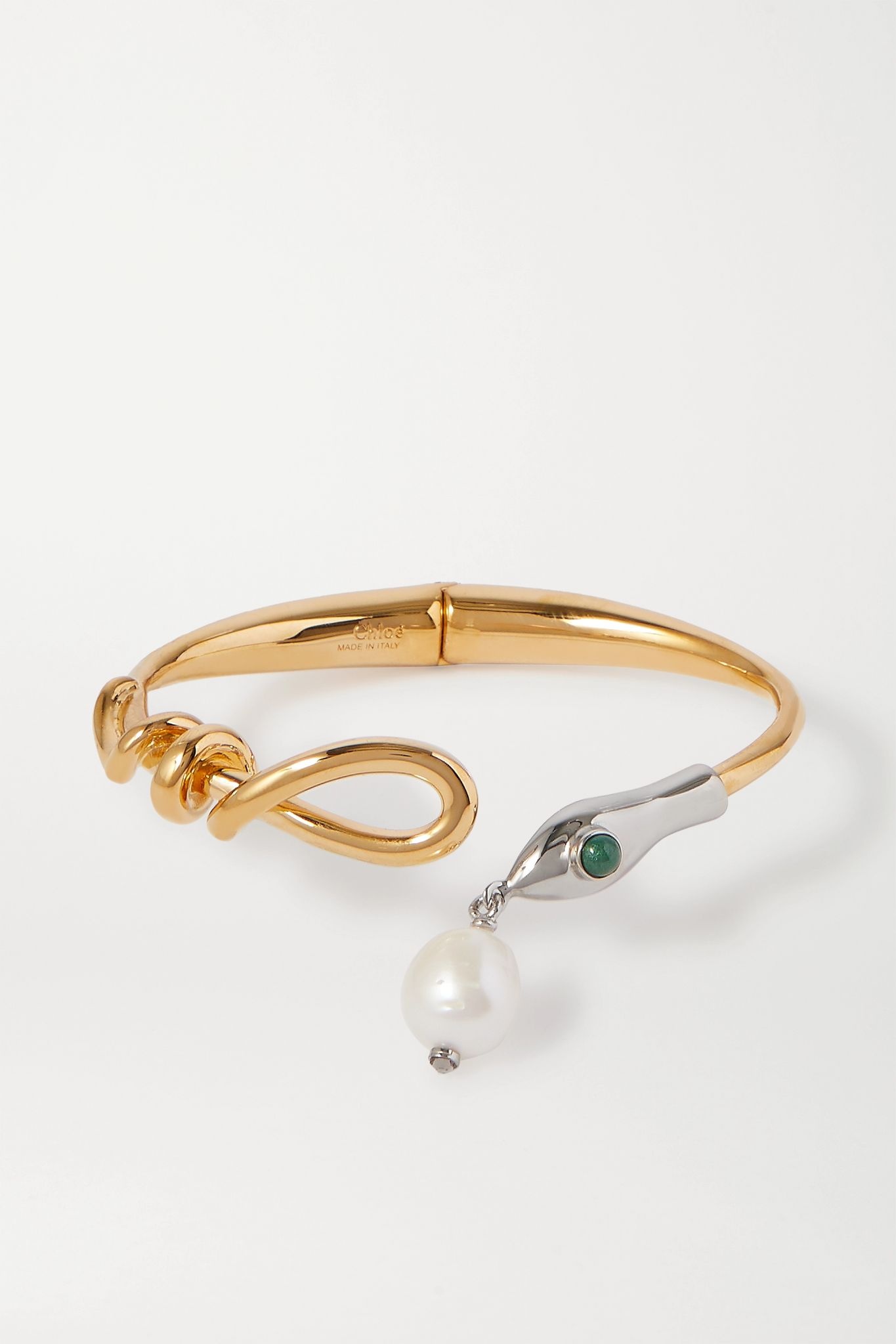 Gold-tone, silver-tone, pearl and enamel bangle - 1