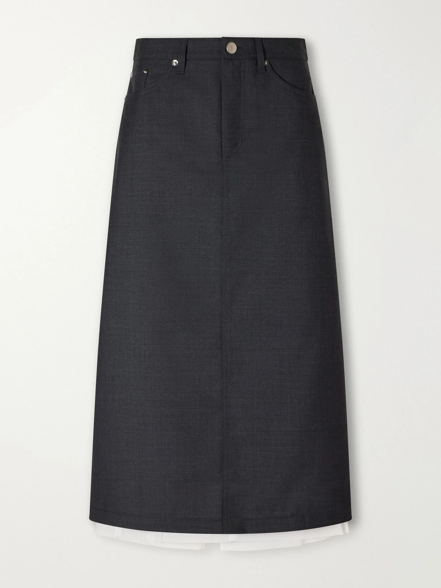 Rivet layered wool-fresco midi-skirt Dark gray - 1