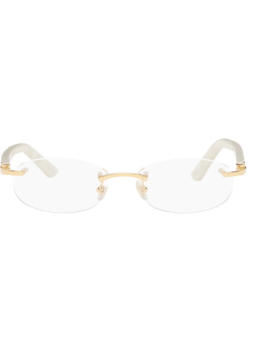 Gold & White Rimless Oval Glasses - 1