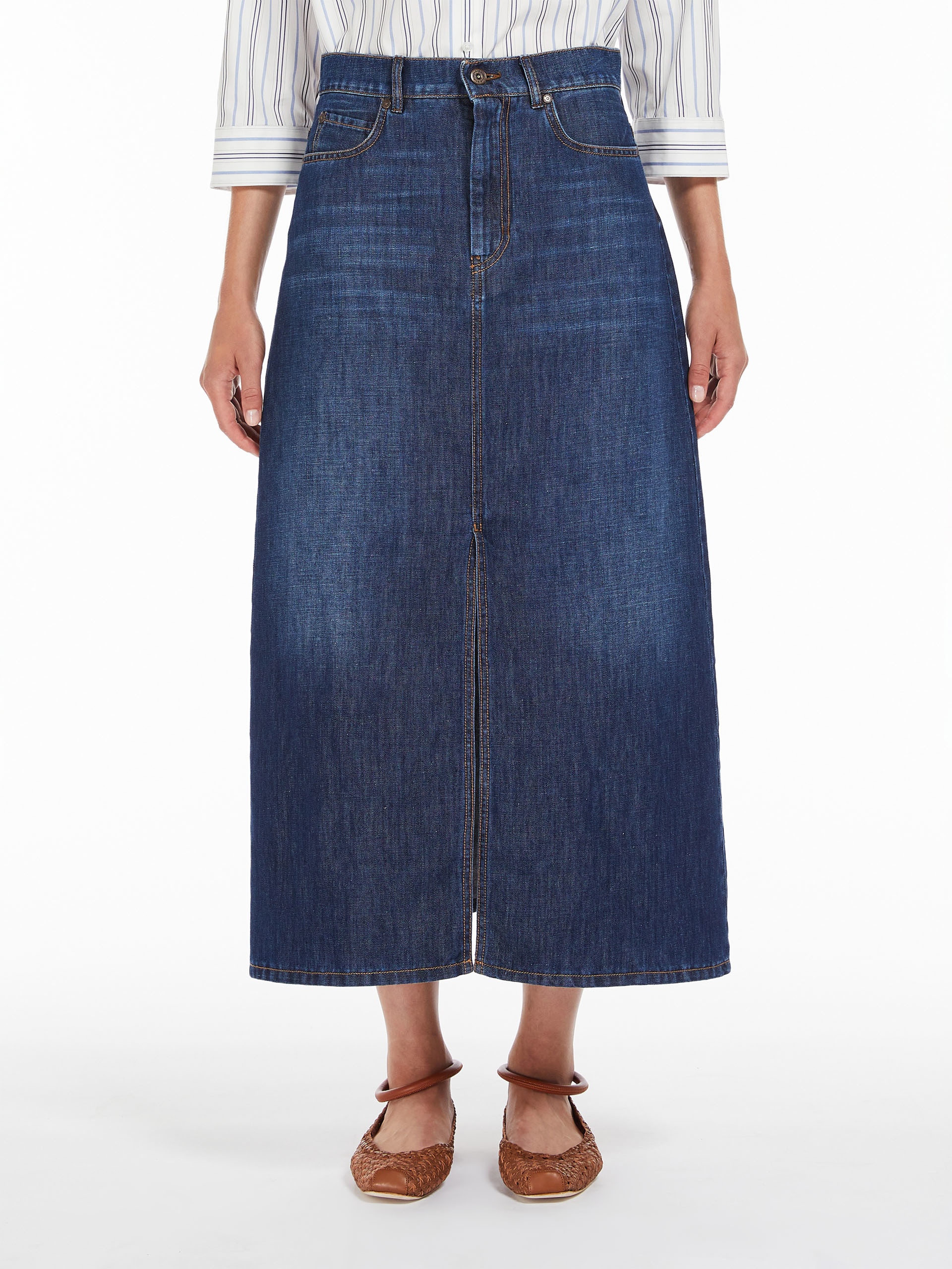 GELADA Cotton denim and linen skirt - 3