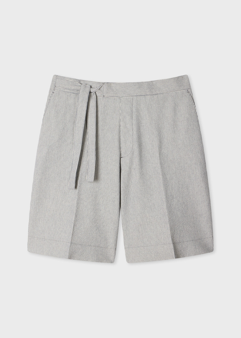 Blue and White Stripe Seersucker Tie-Waist Shorts 1