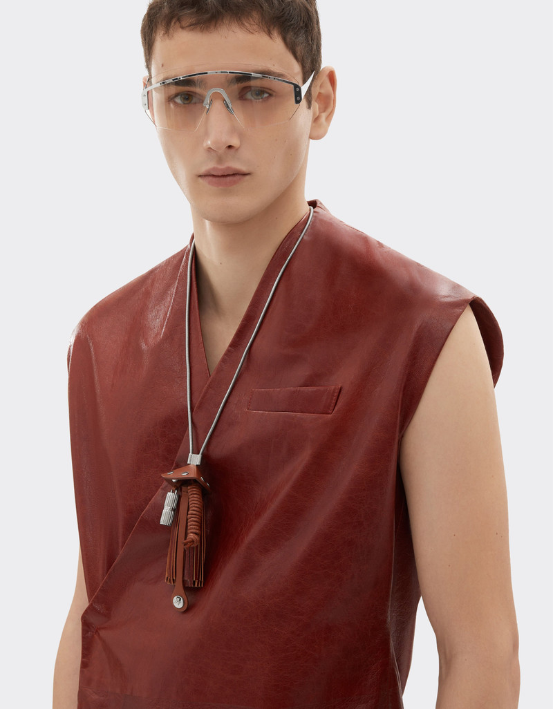 Ferrari Metal and semi-gloss leather necklace outlook