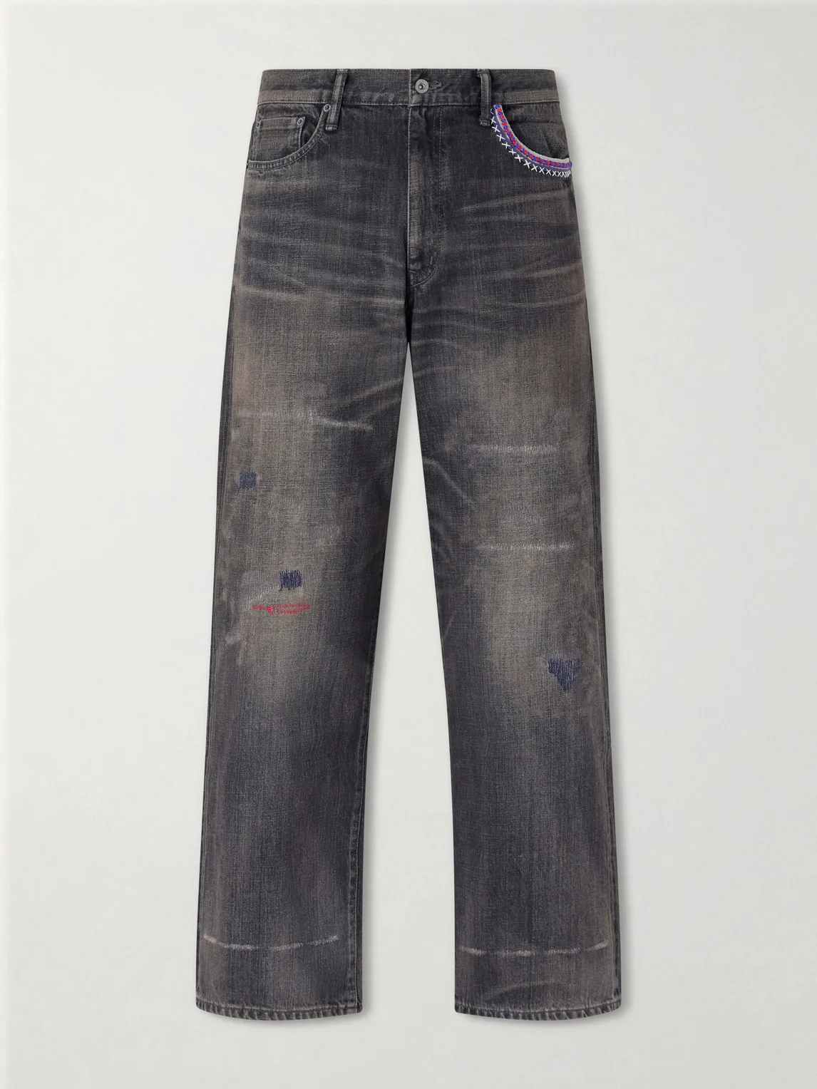 Savage Wide-Leg Bead-Embellished Distressed Jeans - 1