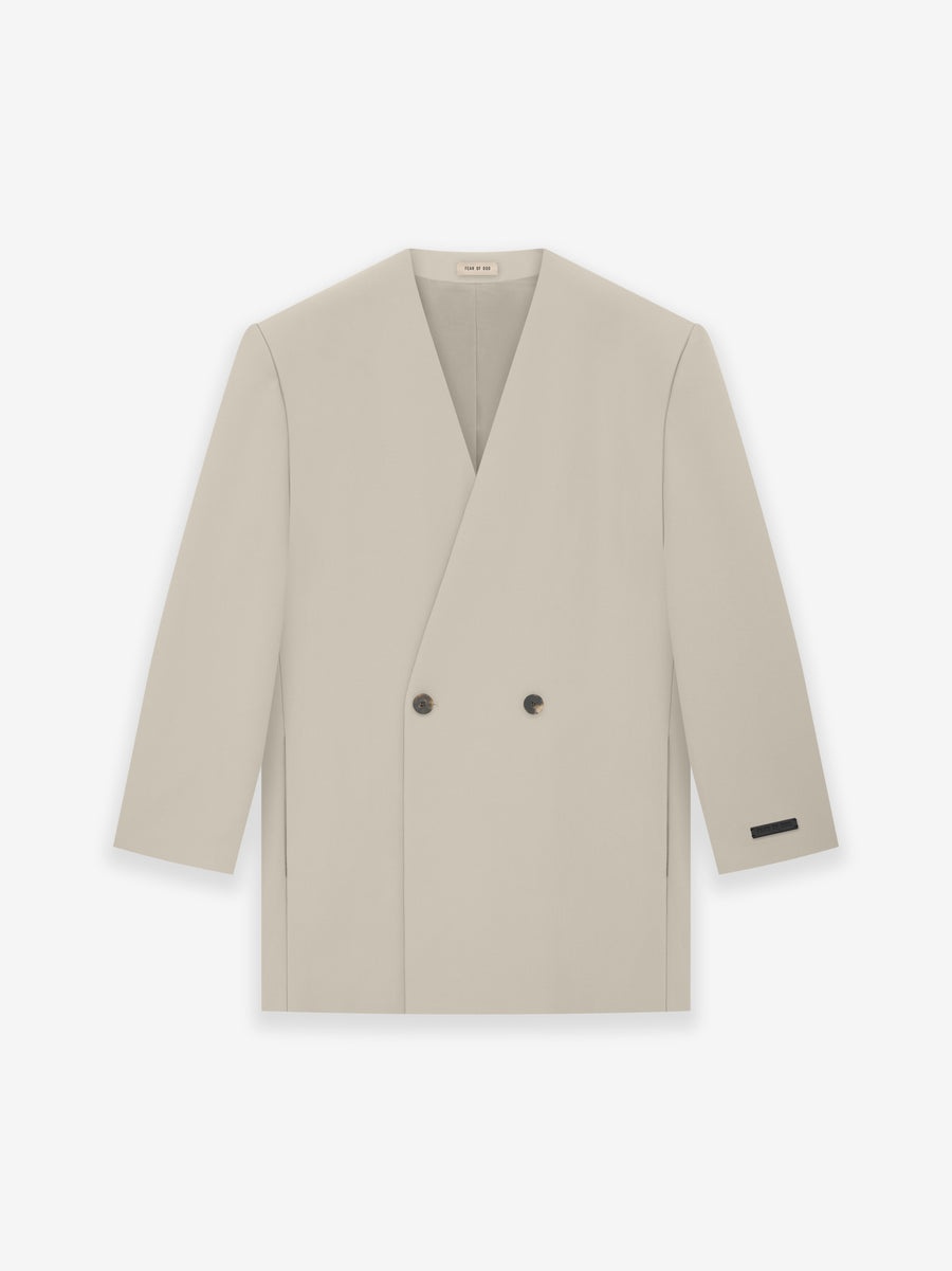 Wool Gabardine Double Breasted Lapelless Blazer - 1
