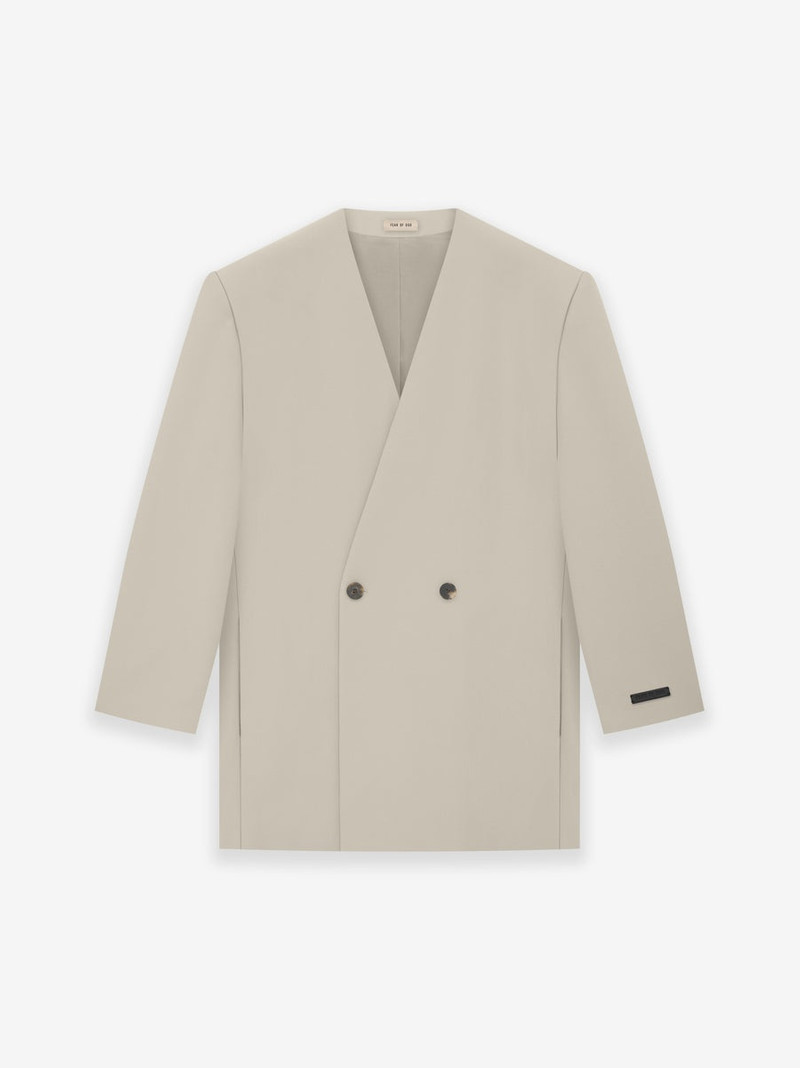 Wool Gabardine Double Breasted Lapelless Blazer 1
