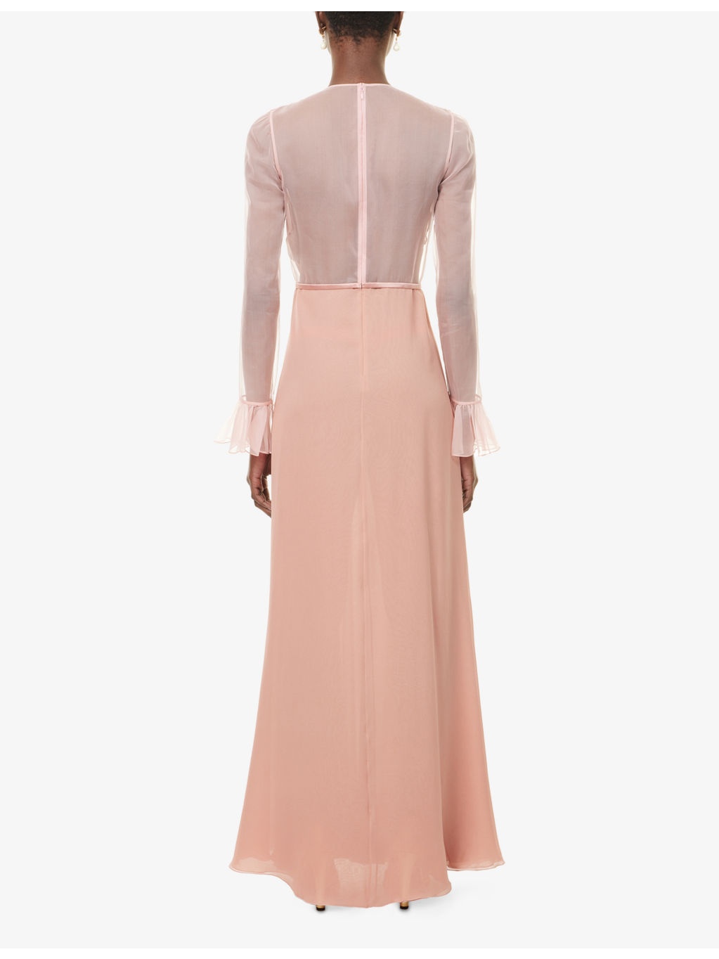 Shirred-Bodice Sheer-Sleeve Silk Gown - 4
