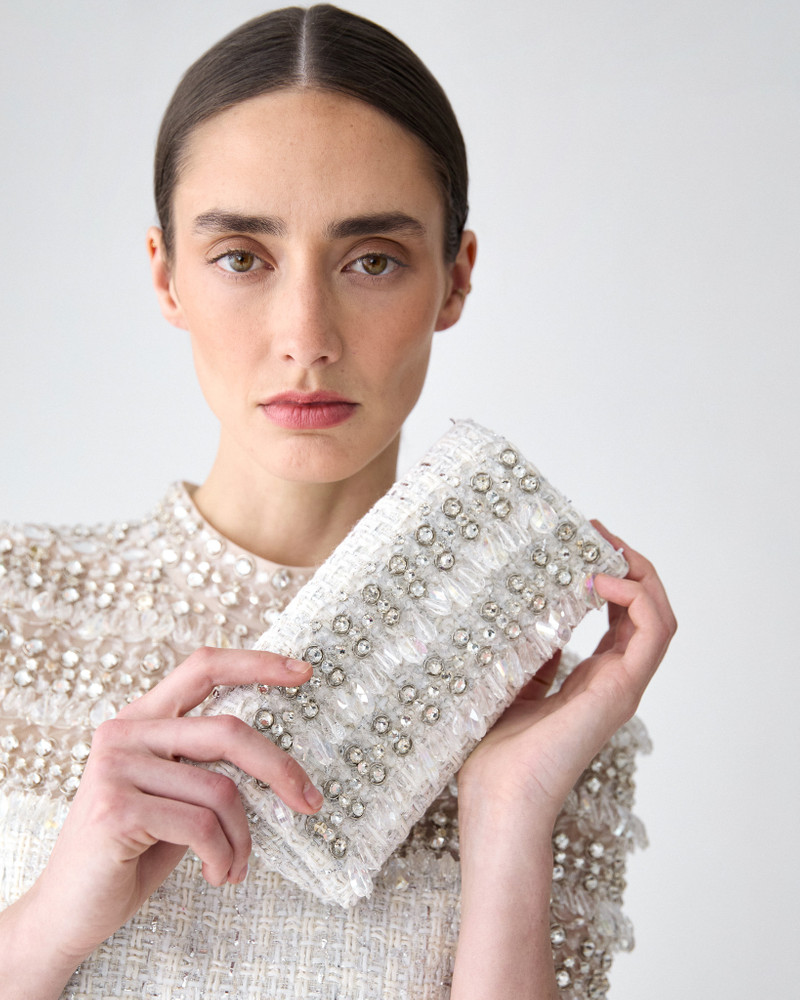 CAROLINA HERRERA Tweed Clutch with Raindrop Embroidery outlook