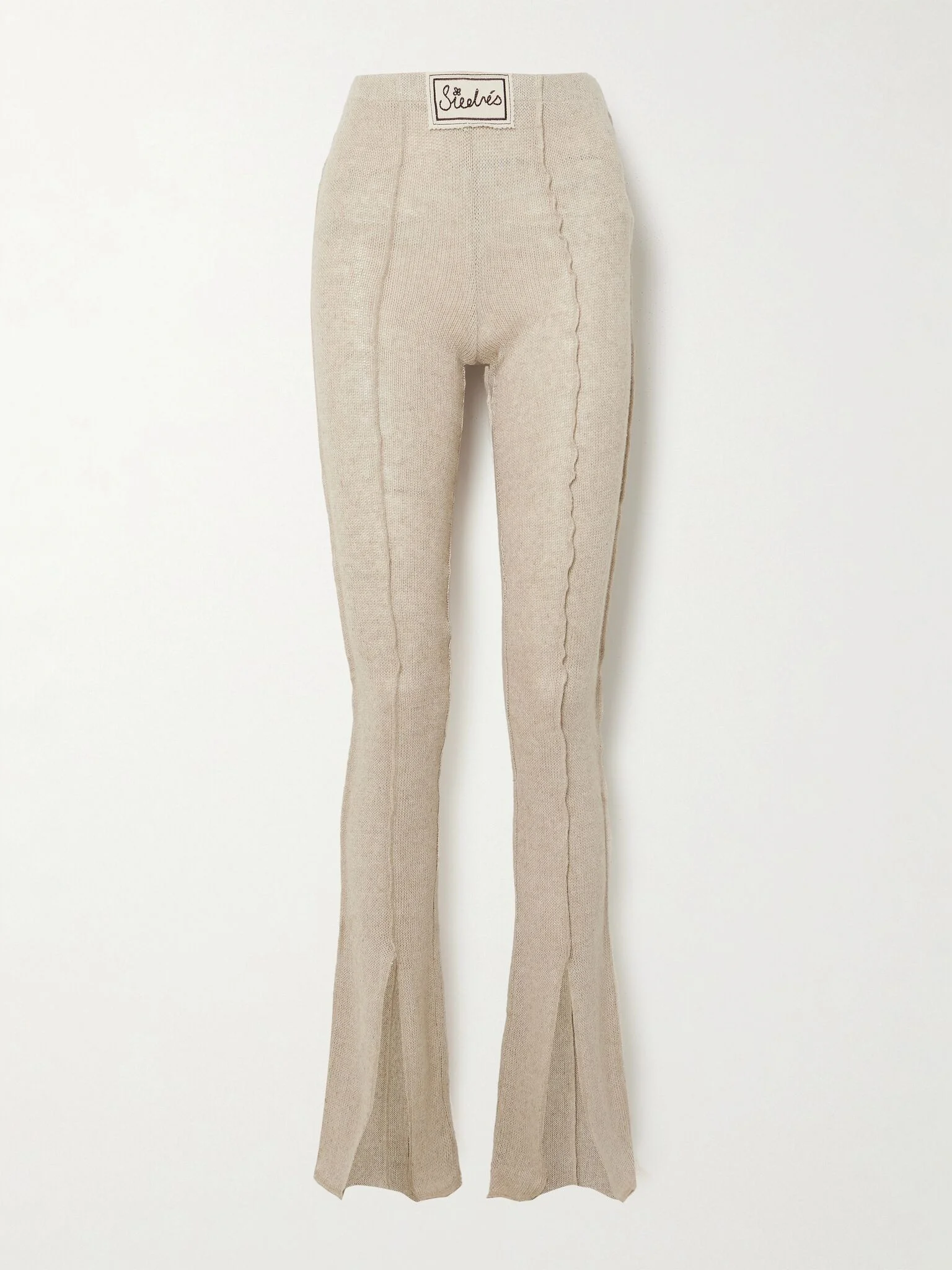 Mult appliquéd linen-blend flared pants Stone - 1