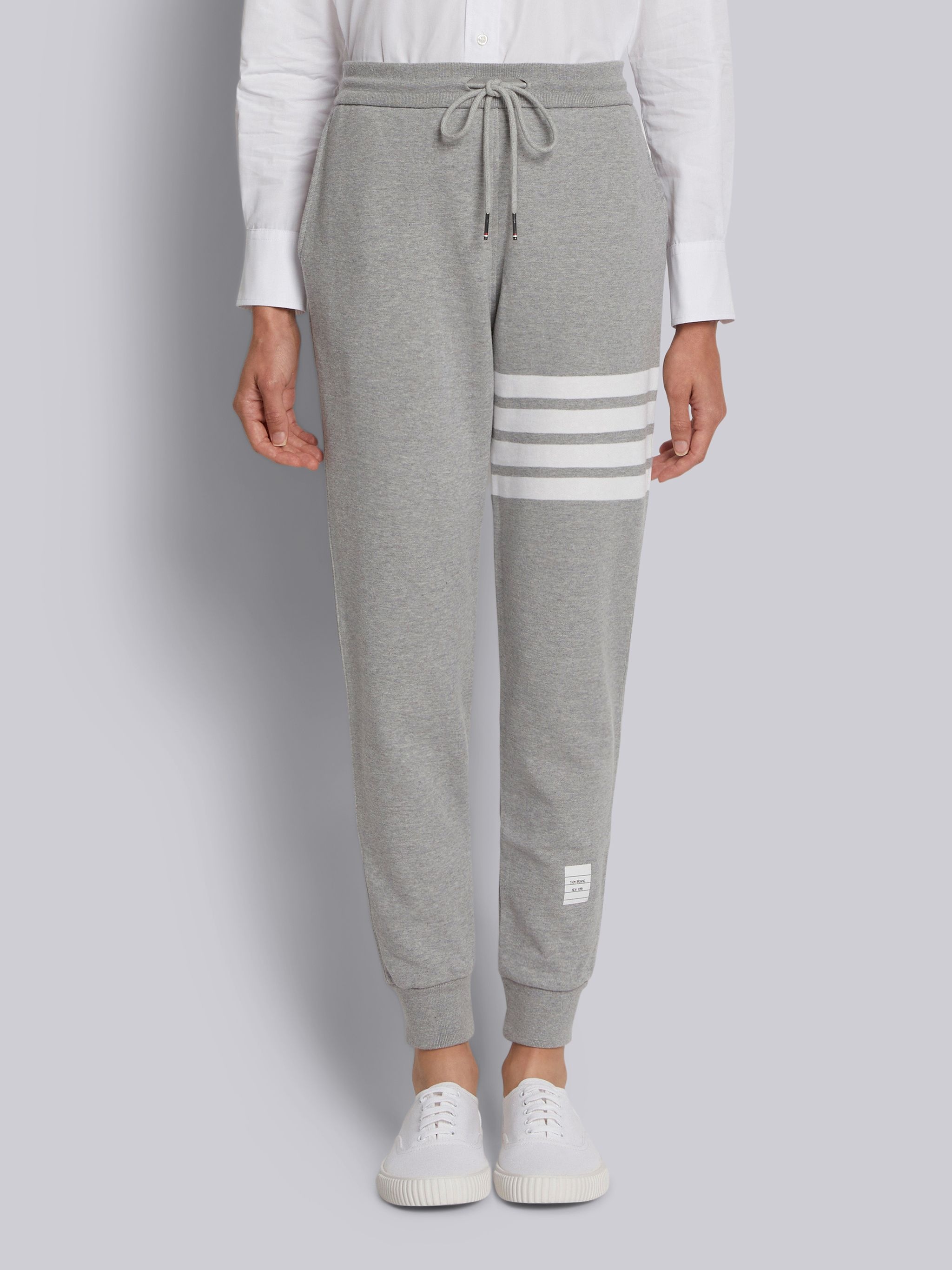 Light Grey Cotton Loopback Knit Engineered 4-bar Stripe Classic Sweatpant - 1