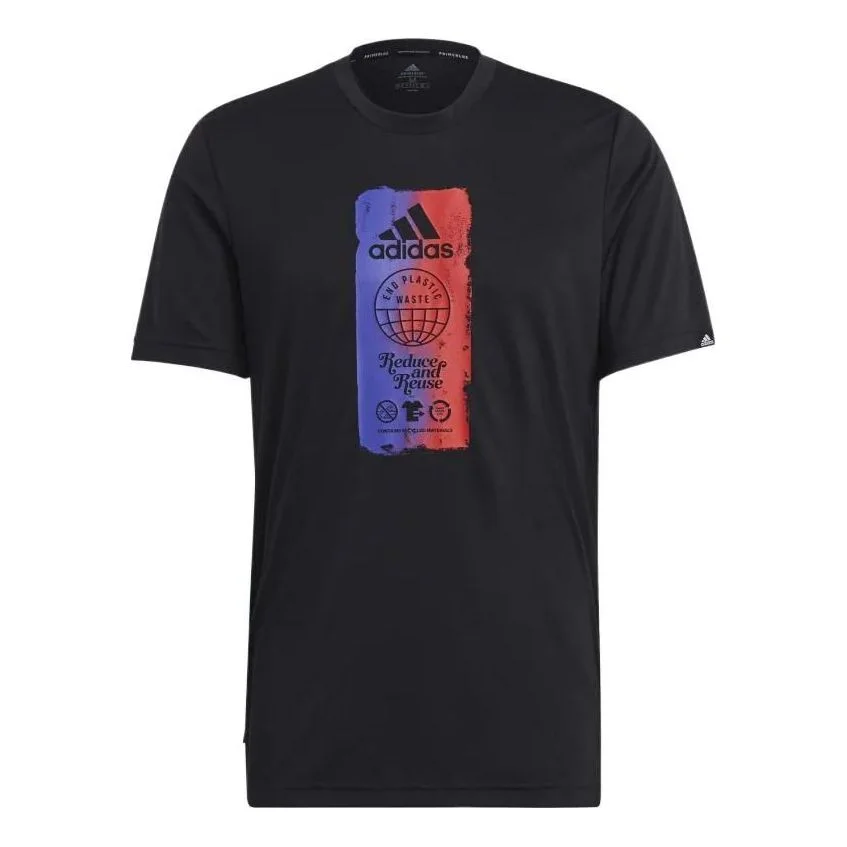 Men's adidas Multi-Color Printing Sports Short Sleeve Black T-Shirt GL3263 - 1