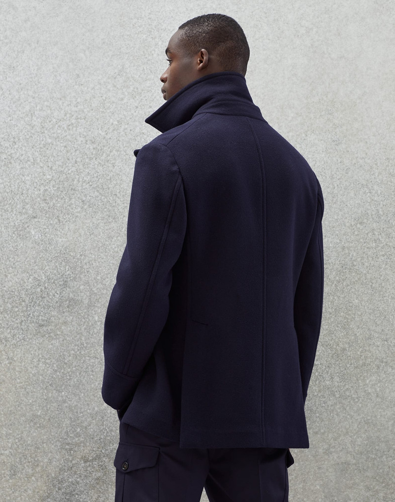 Brunello Cucinelli Virgin wool and cashmere double cloth pea coat with large lapels outlook