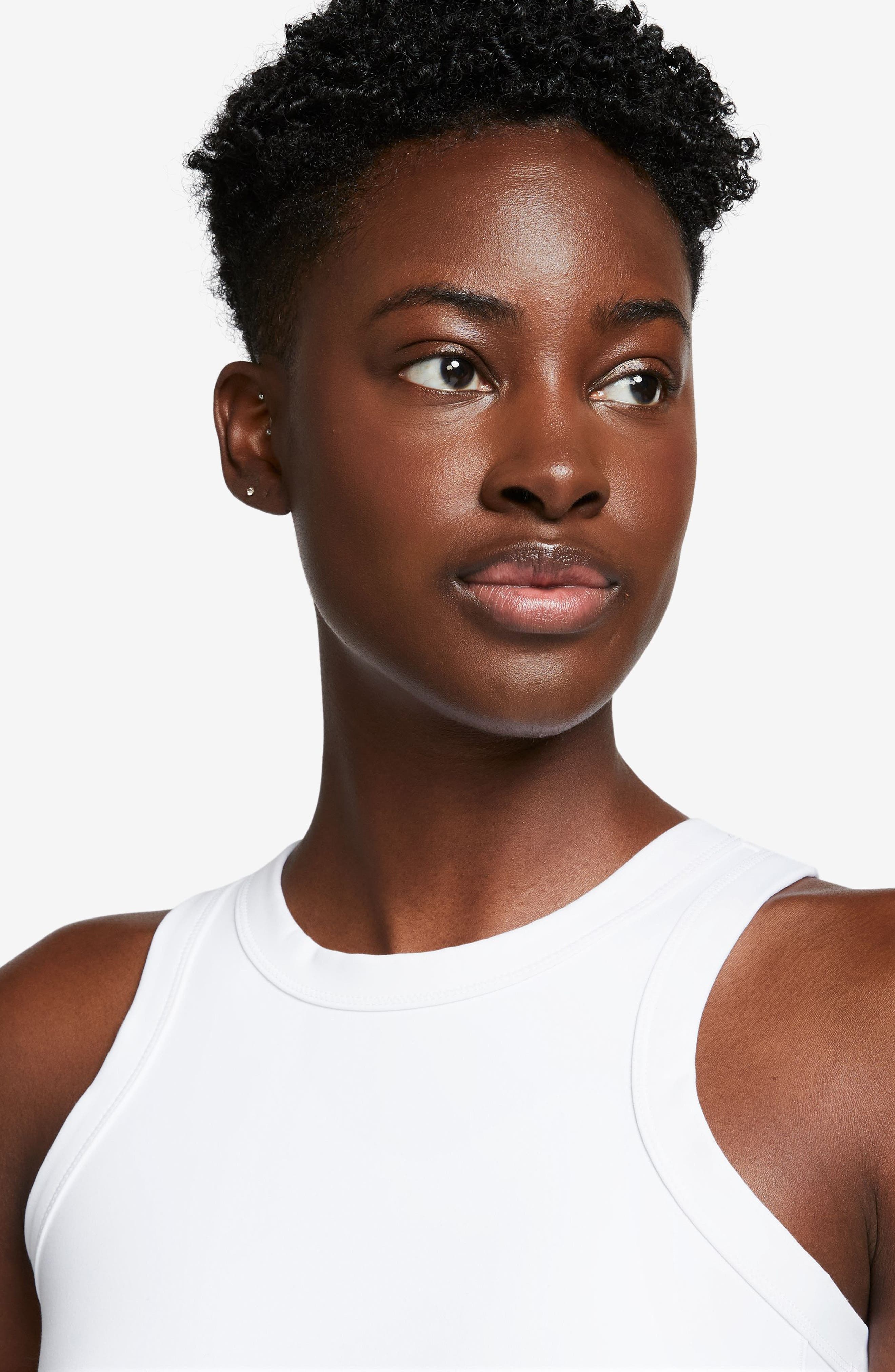 Nike One Fitted Dri-FIT Cropped Tank Top in White/Black at Nordstrom - 3
