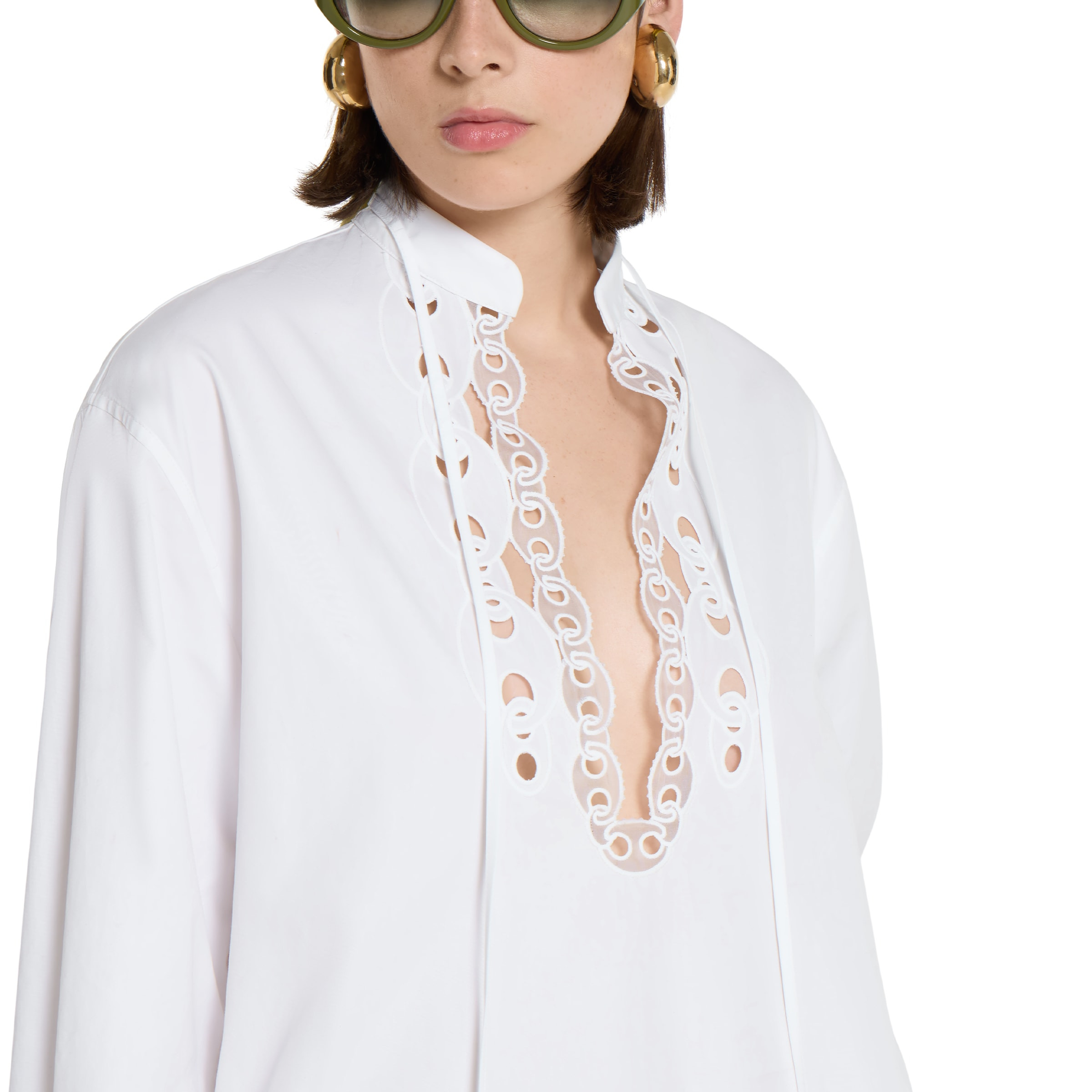 Cotton poplin shirt dress with embroidery - 5
