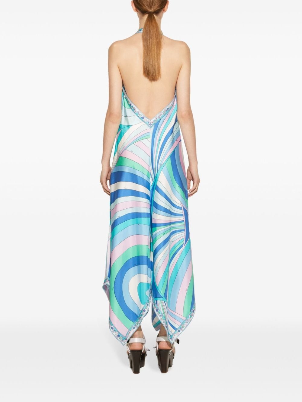 Iride-print halterneck silk dress - 4
