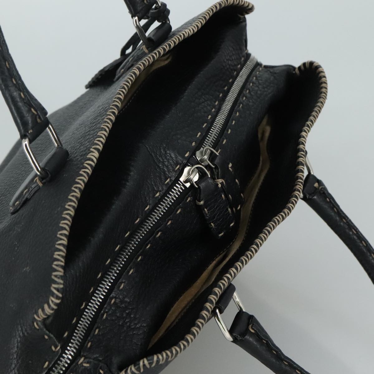FENDI Celeria Hand Bag Leather Black Silver - 6