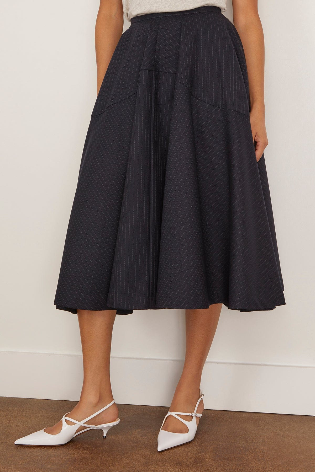 Maxime Pinstriped Wool Skirt in Dark Navy - 3