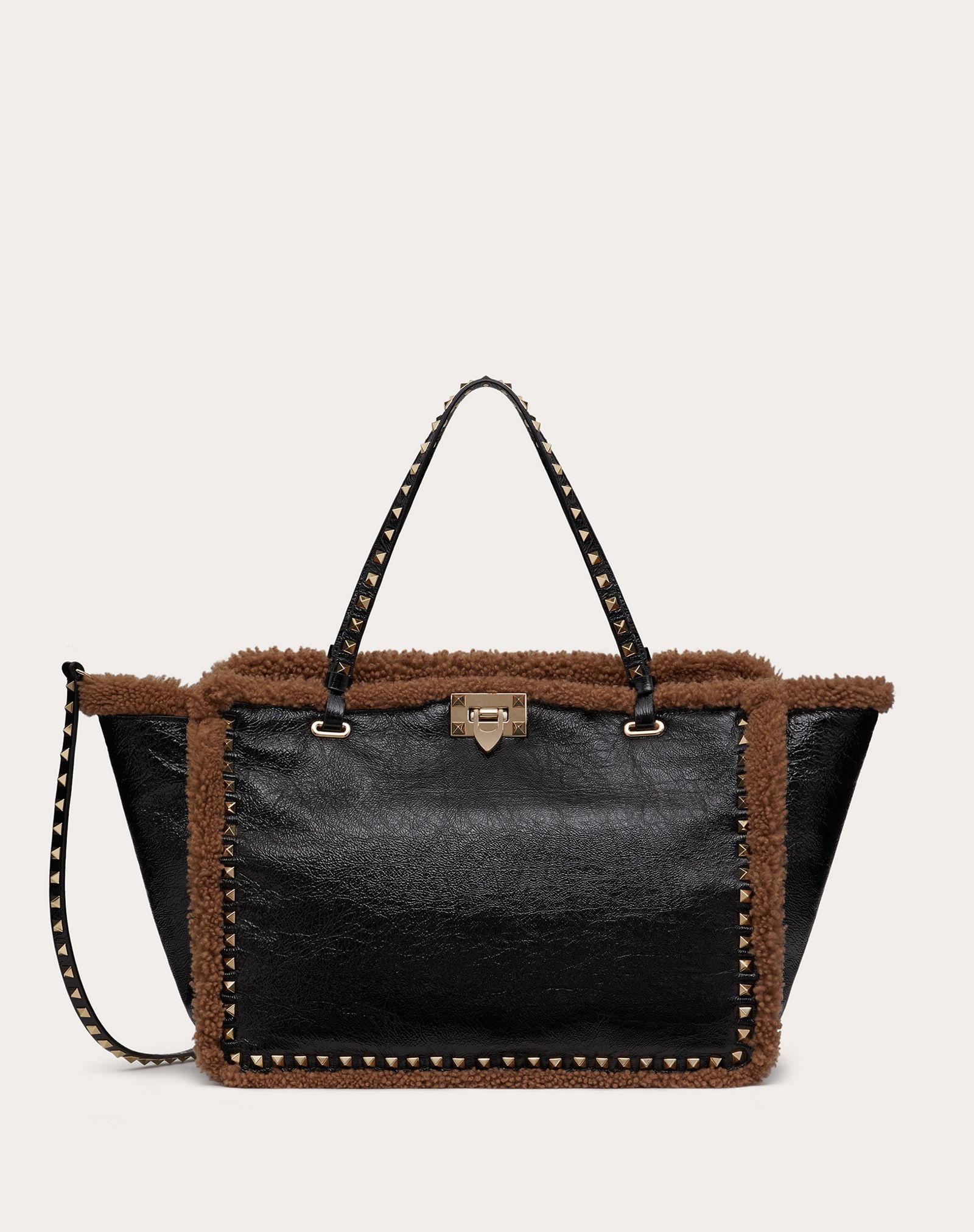 Medium Rockstud Naplak Calfskin and Shearling Bag - 1