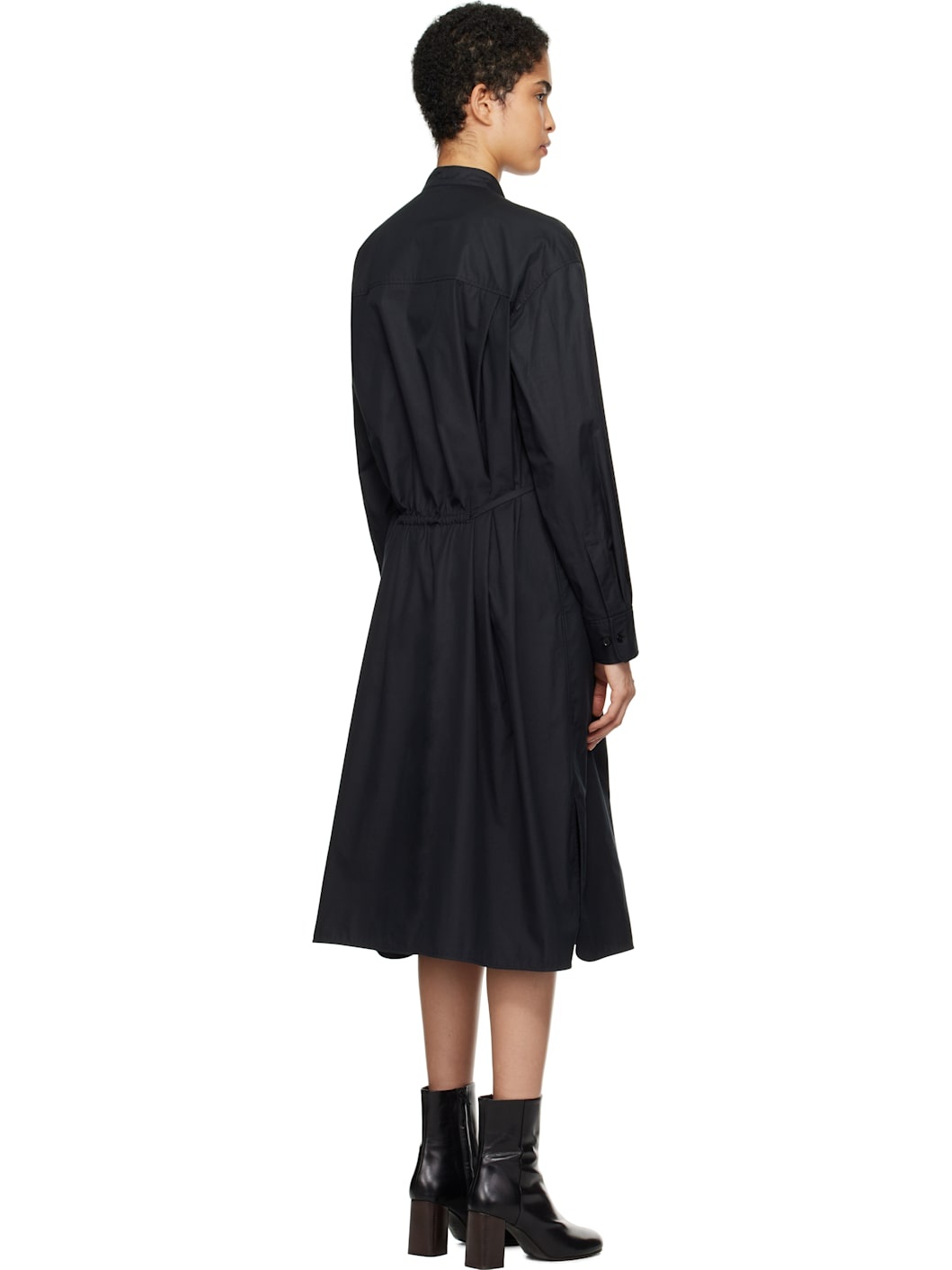 Black Drawstring Shirt Midi Dress - 3