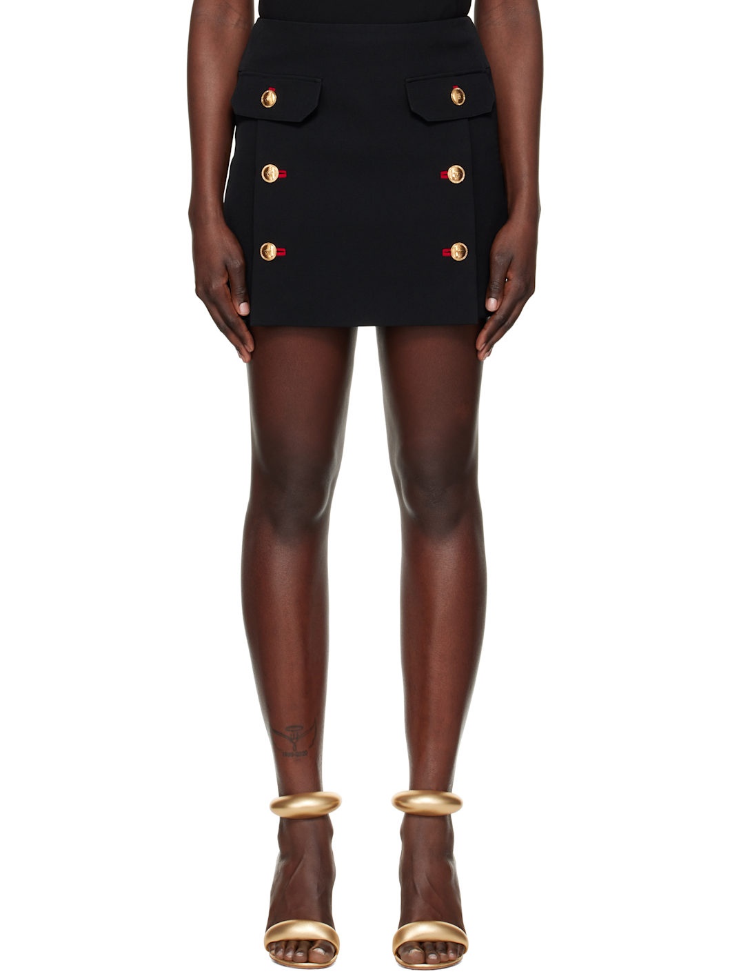 Black Wool Gabardine Miniskirt - 1