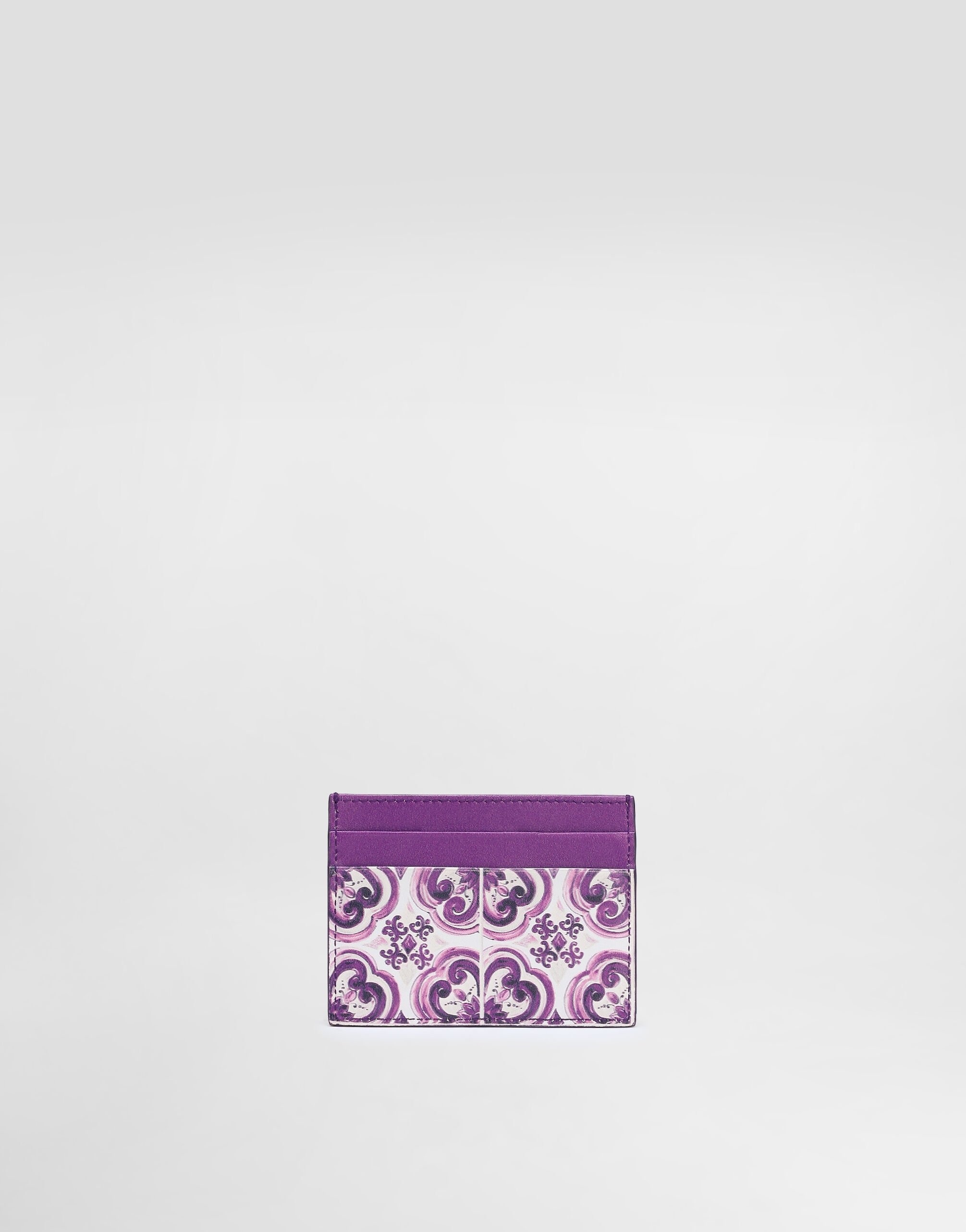 Majolica-print calfskin card holder - 3