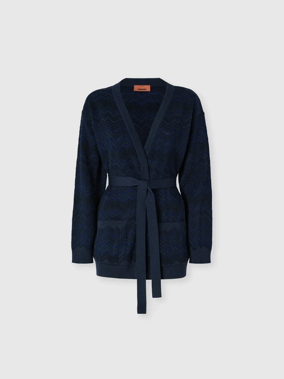 Zig zag viscose and wool cardigan with belt - 1