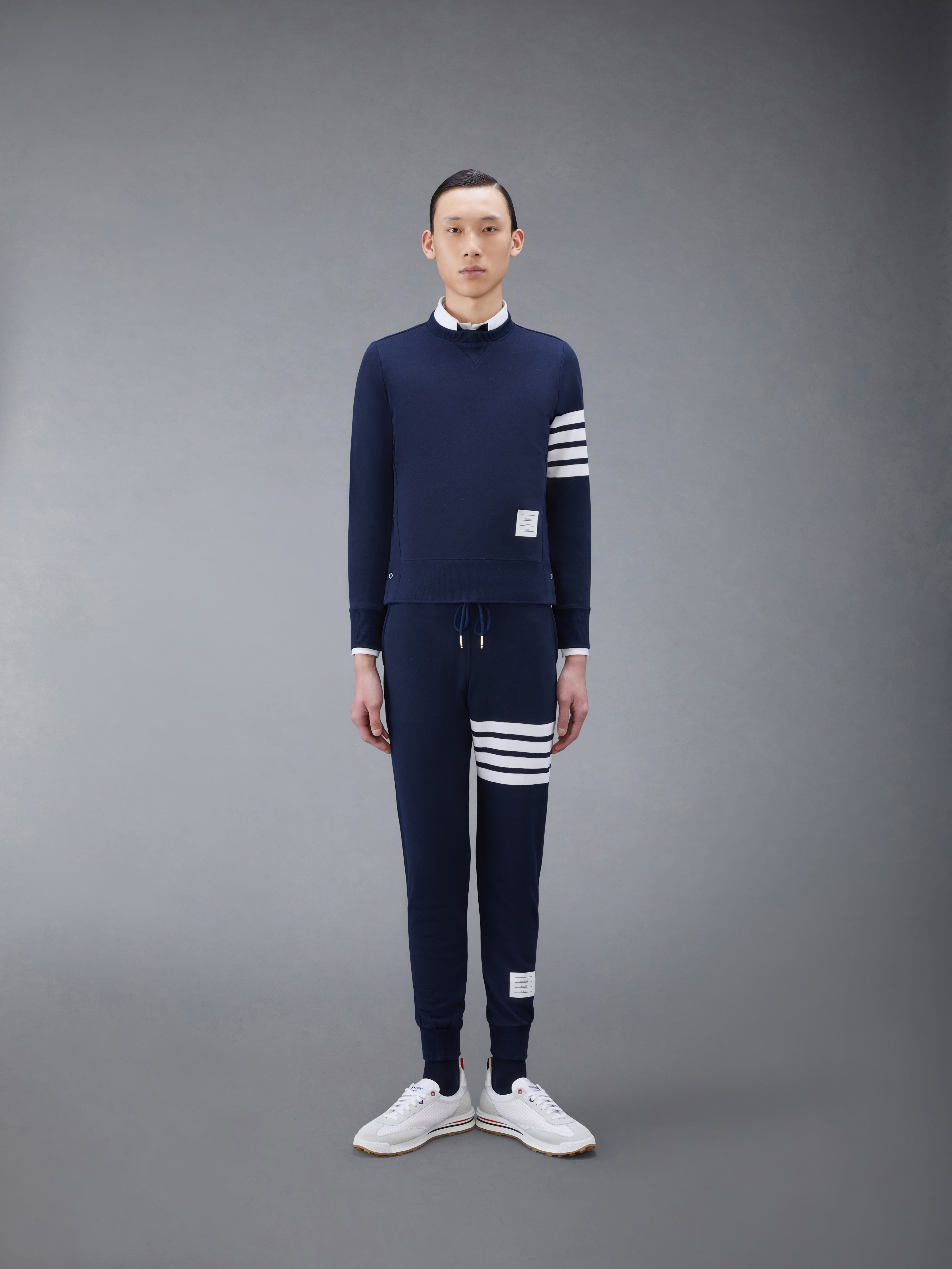 Navy Loopback Jersey Knit 4-bar Crew Neck Sweatshirt - 2