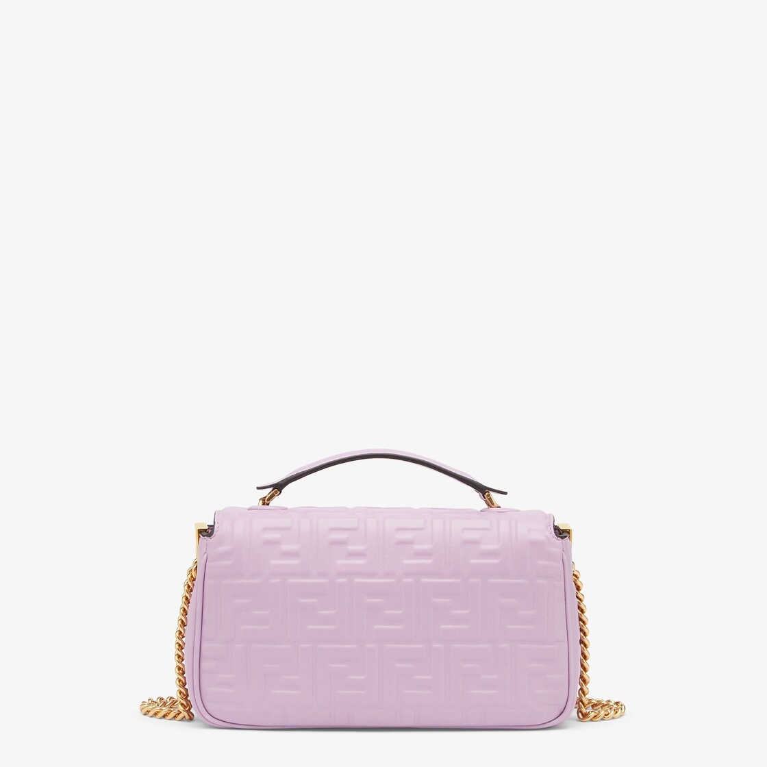 Medium Baguette bag with chain made of lilac soft nappa leather with a 3D texture FF motif. Decorate - 3
