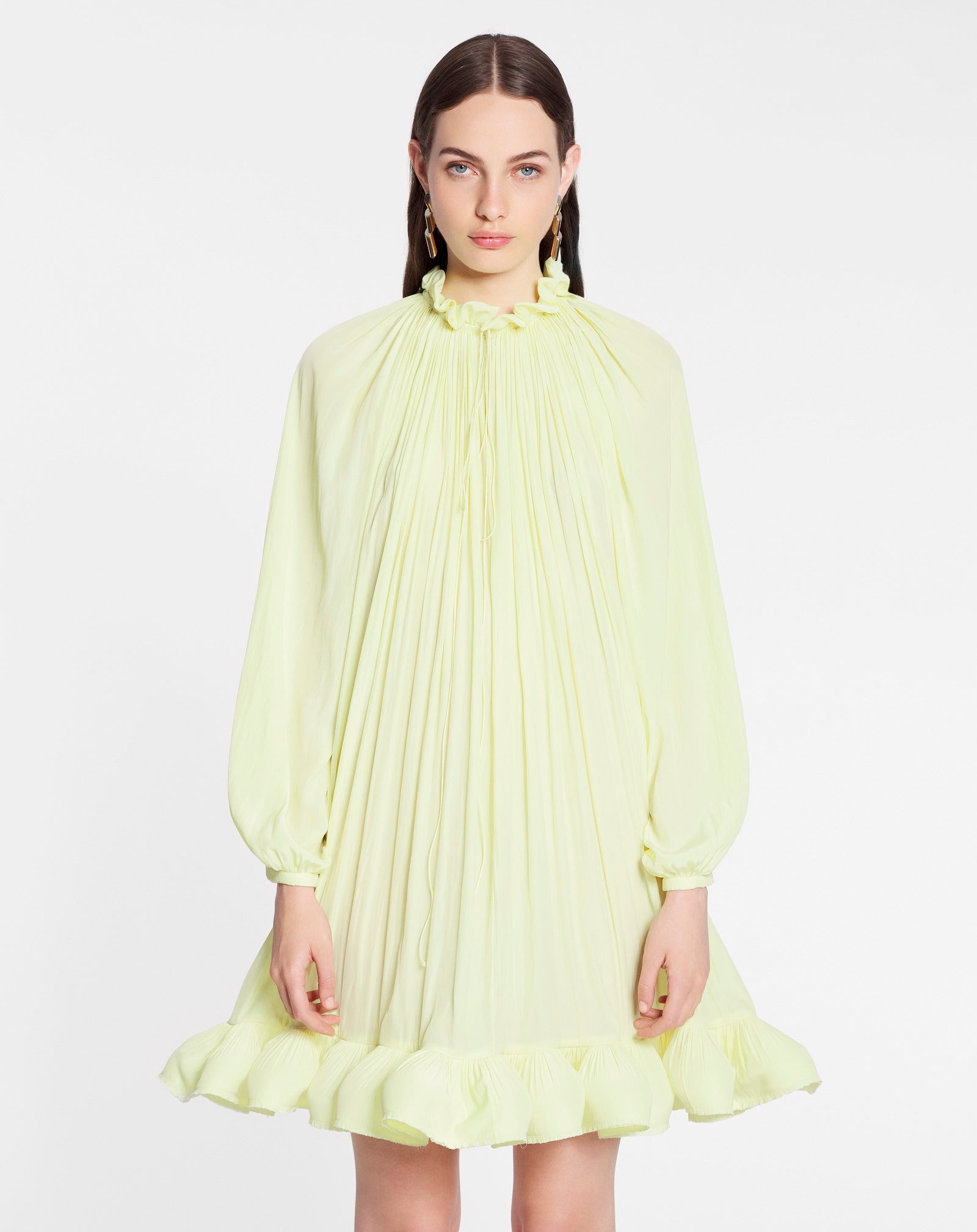 LONG SLEEVE MINI DRESS WITH RUFFLES IN CHARMEUSE - 3