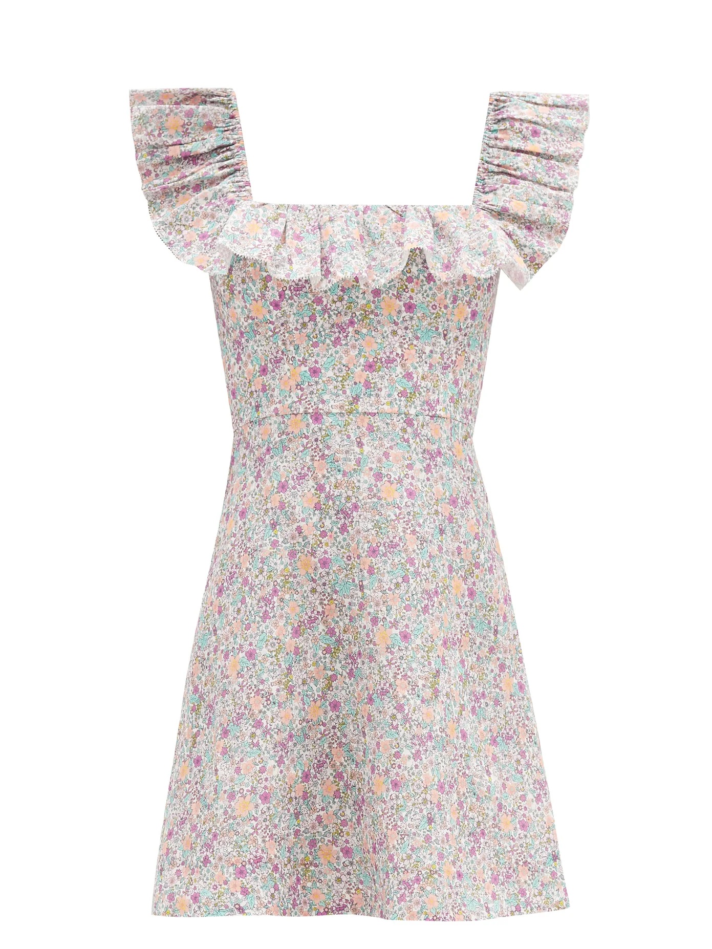 Carnaby ruffled floral-print cotton mini dress - 1