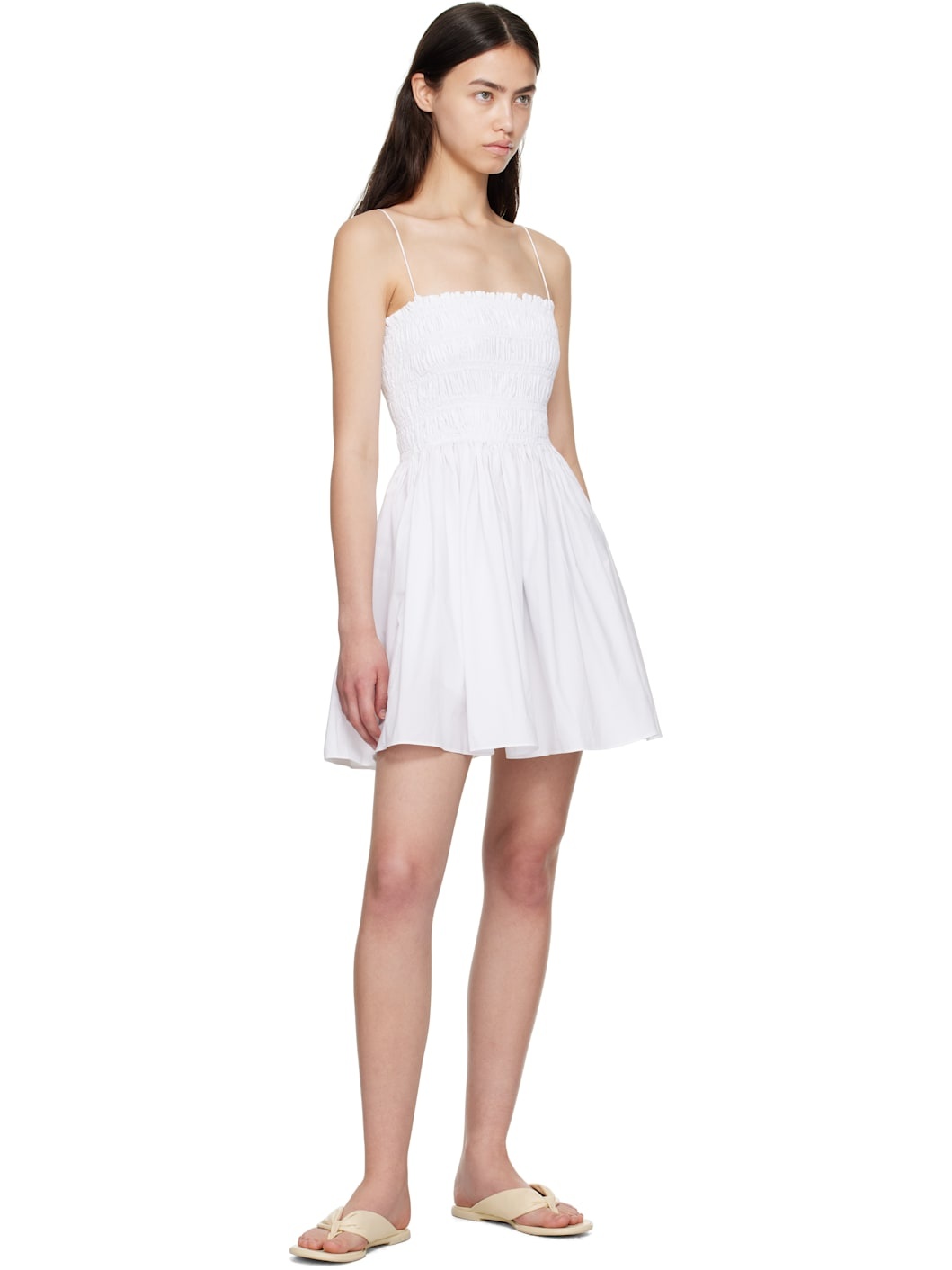 White Shirred Bodice Minidress - 4
