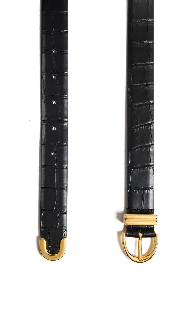 KHAITE Bambi Skinny Croc-Effect Leather Belt black outlook