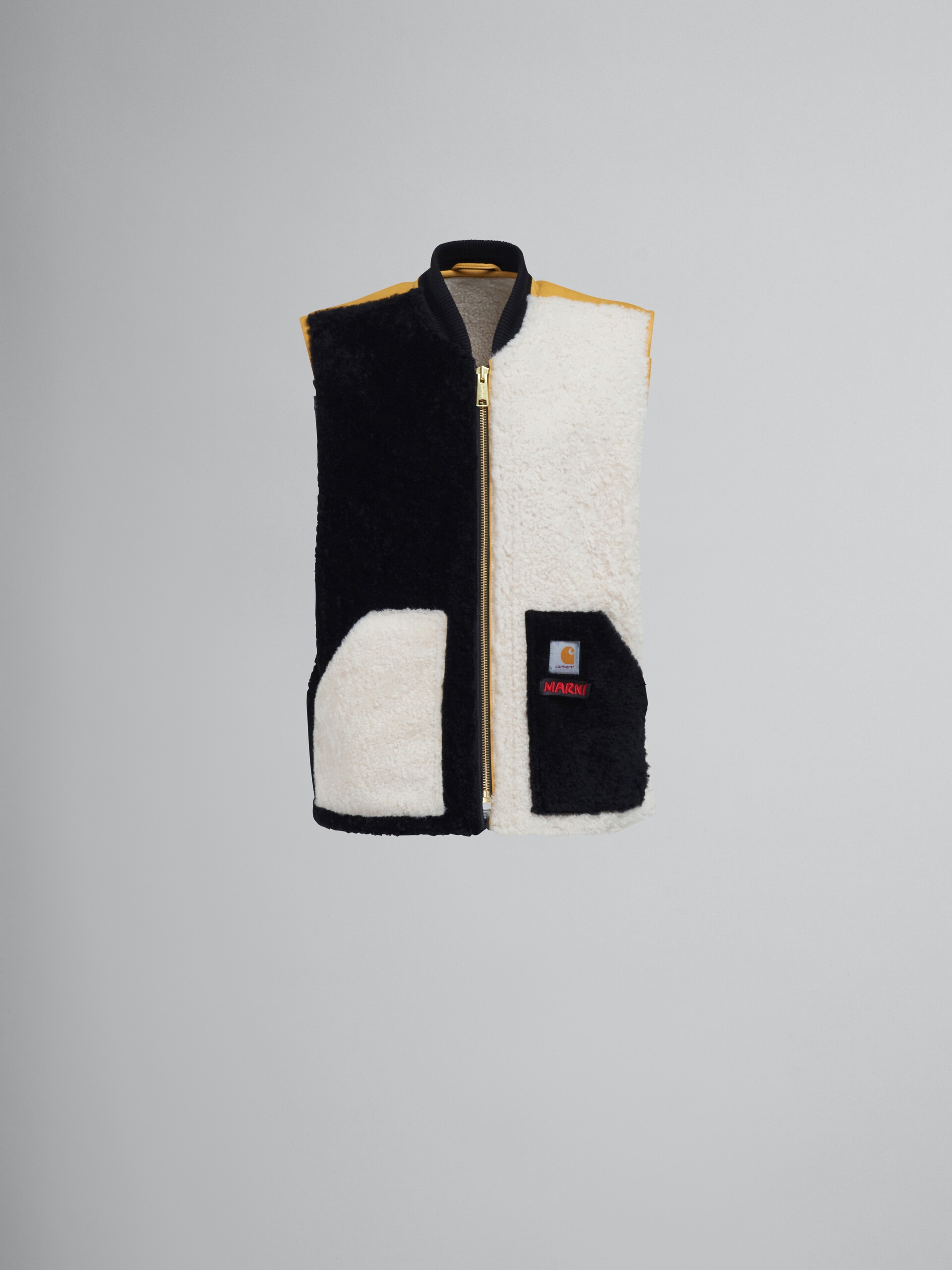 MARNI X CARHARTT WIP - BLACK AND WHITE SHEARLING GILET - 1