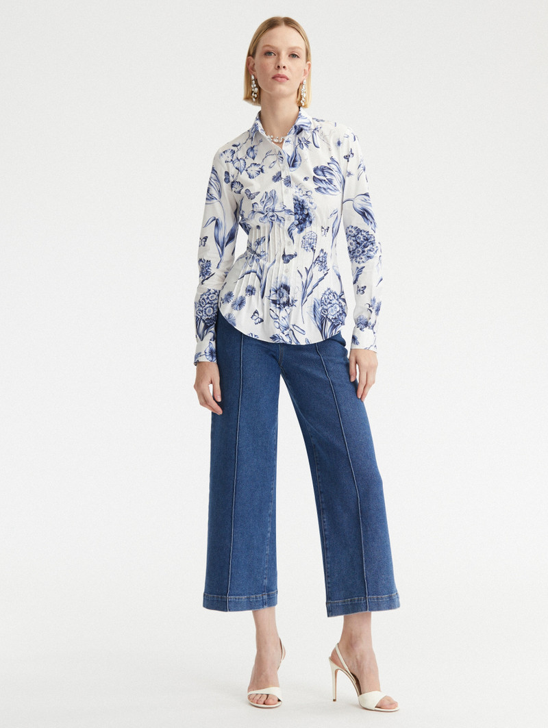 Oscar de la Renta FLORAL TOILE LONG SLEEVE COTTON BLOUSE outlook