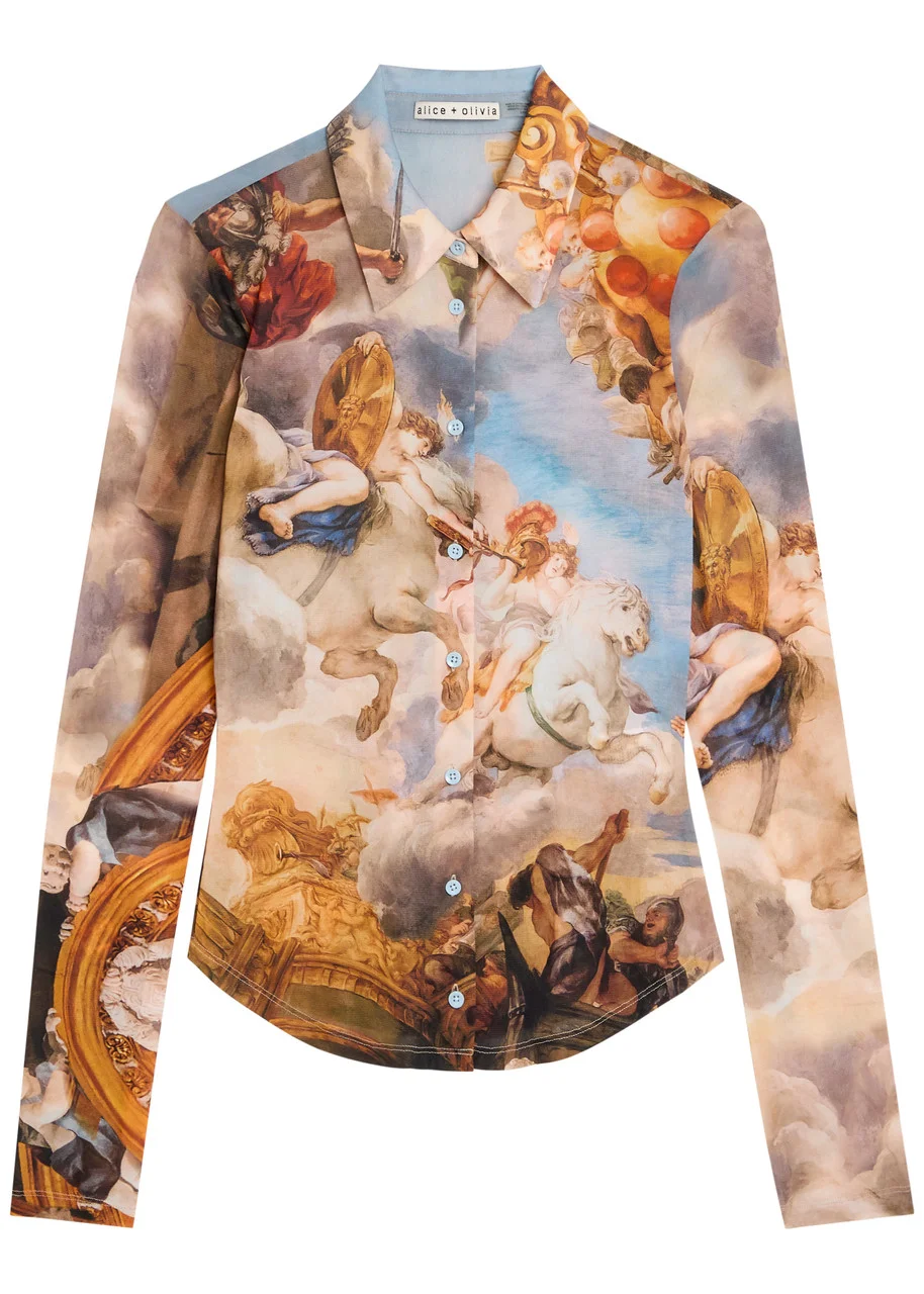 Alice + Olivia Jade Printed Stretch-mesh top - 1