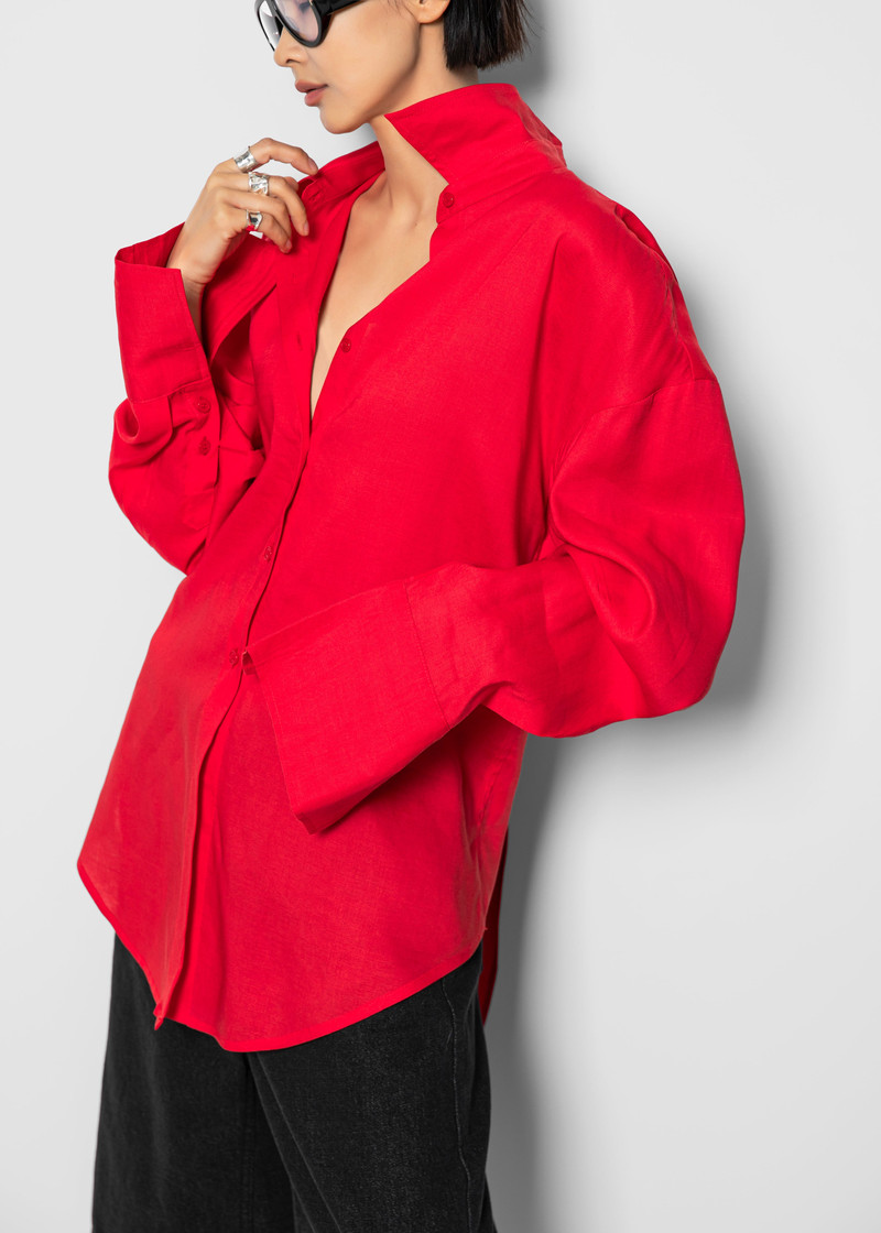 Velia Cut-Out Back Shirt - Red 3