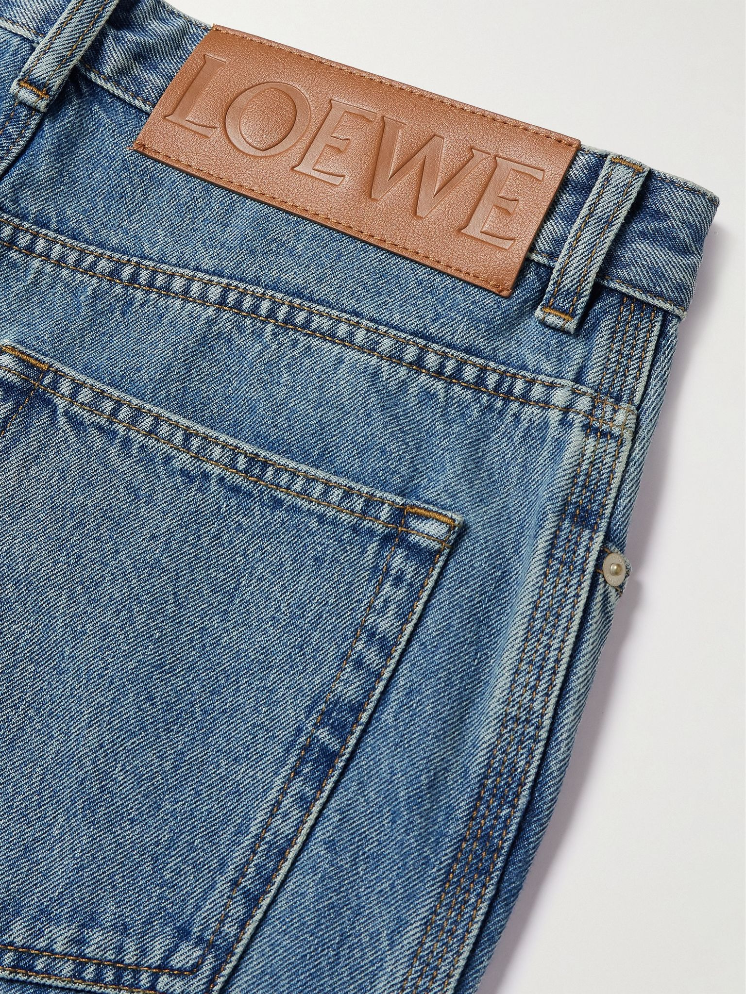 Anagram Wide-Leg Logo-Embroidered Jeans Blue - 5