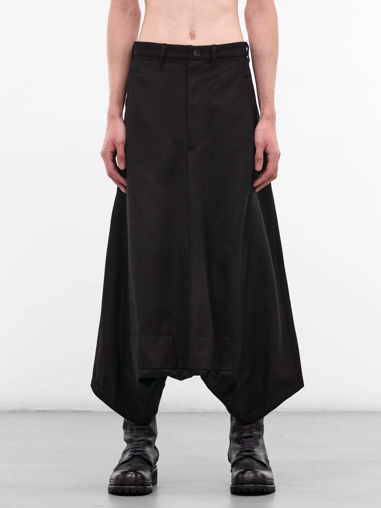 Black Baggy Drop Crotch Trousers - 1