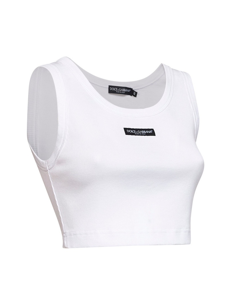White ribbed cotton cropped logo tank top 3